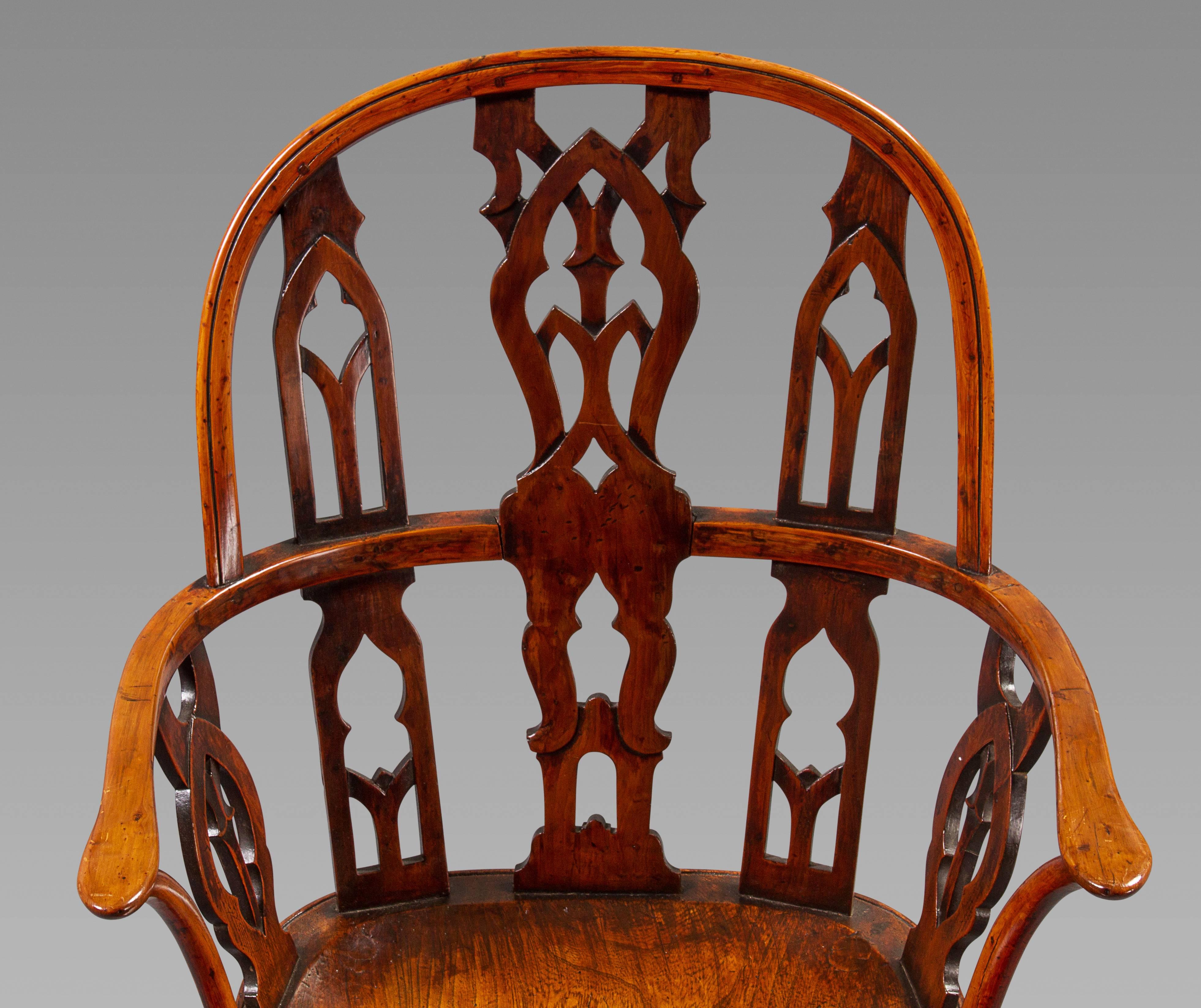 English Fine and Very Rare Mid-18th Century Gothic Windsor Armchair