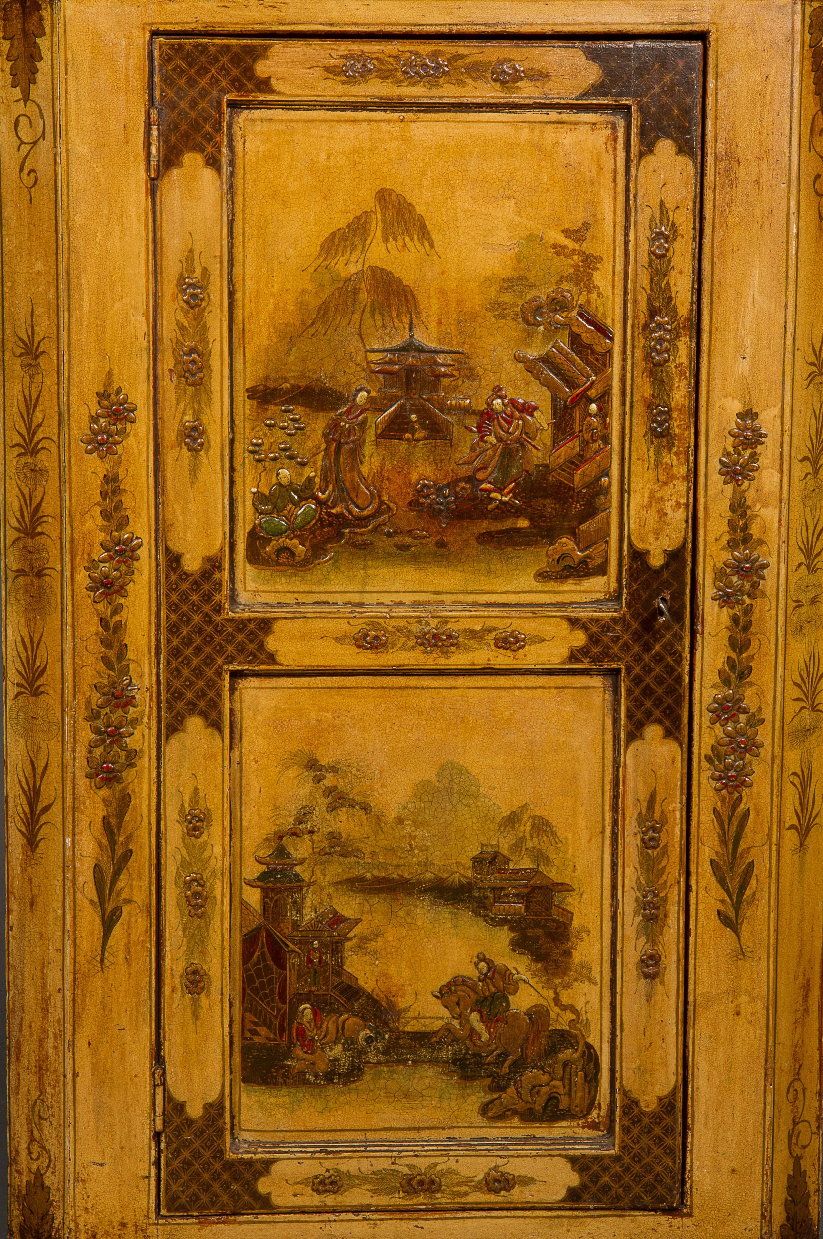 Early 18th Century George I White-Japanned Hanging Corner Cupboard For Sale