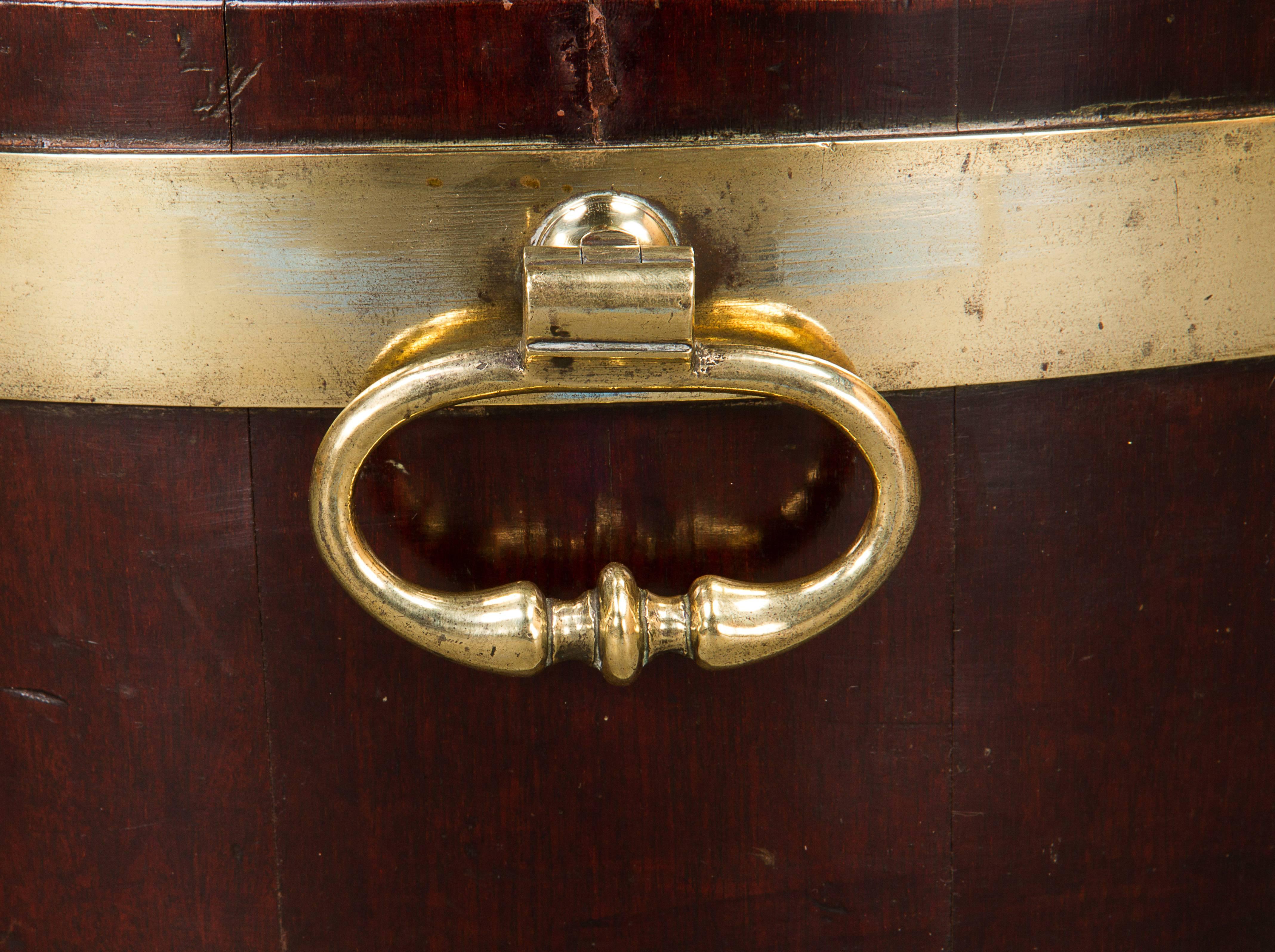 English Fine and Possibly Unique Oval and Brass Bound George III Bottle Carrier For Sale