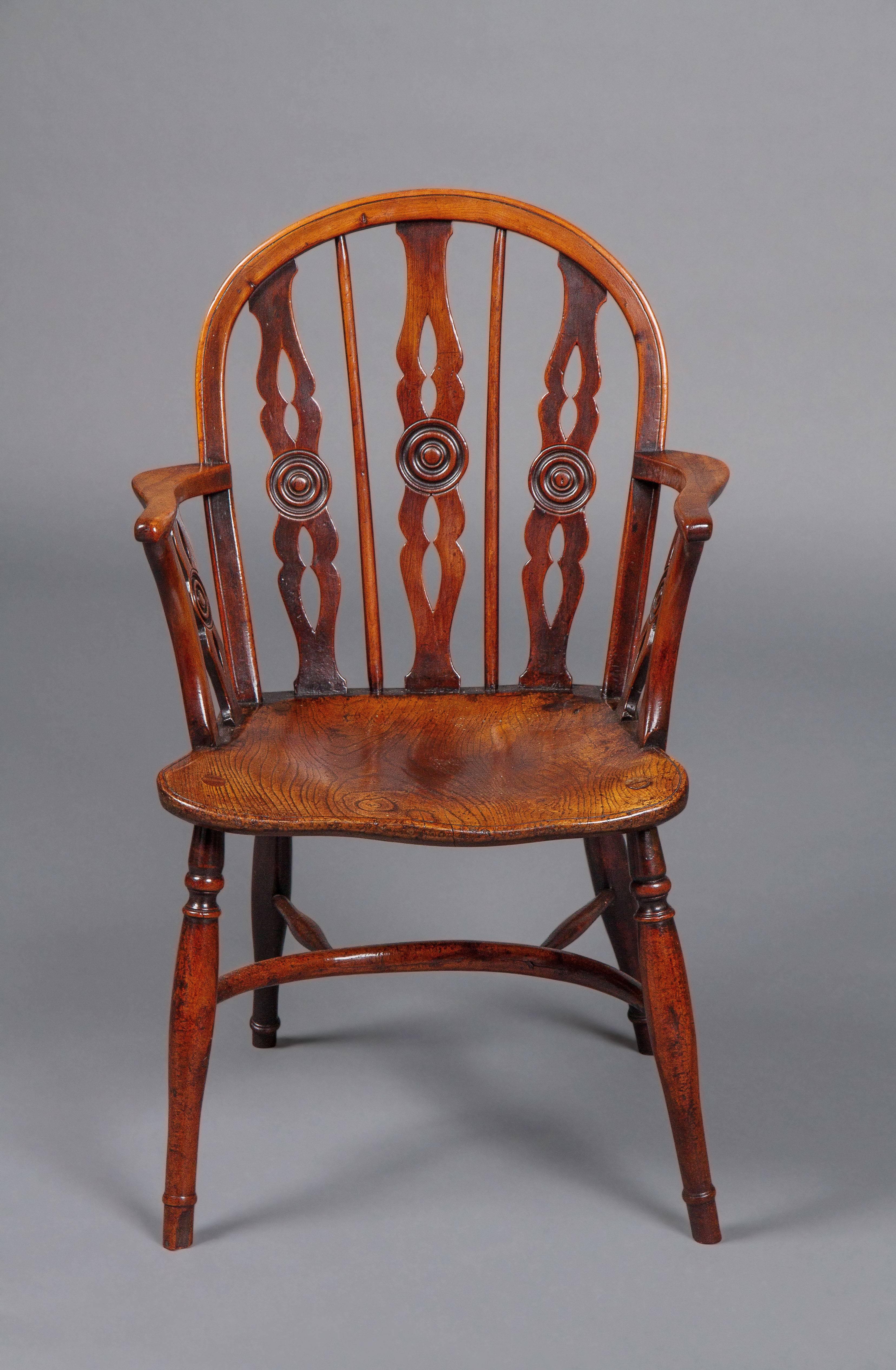 Country Very Fine and Rare Set of Eight Yew and Elm Windsor Chairs