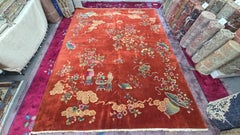 1920s Art Deco Nichols Chinese peach Botanical Rug 9x11.6
