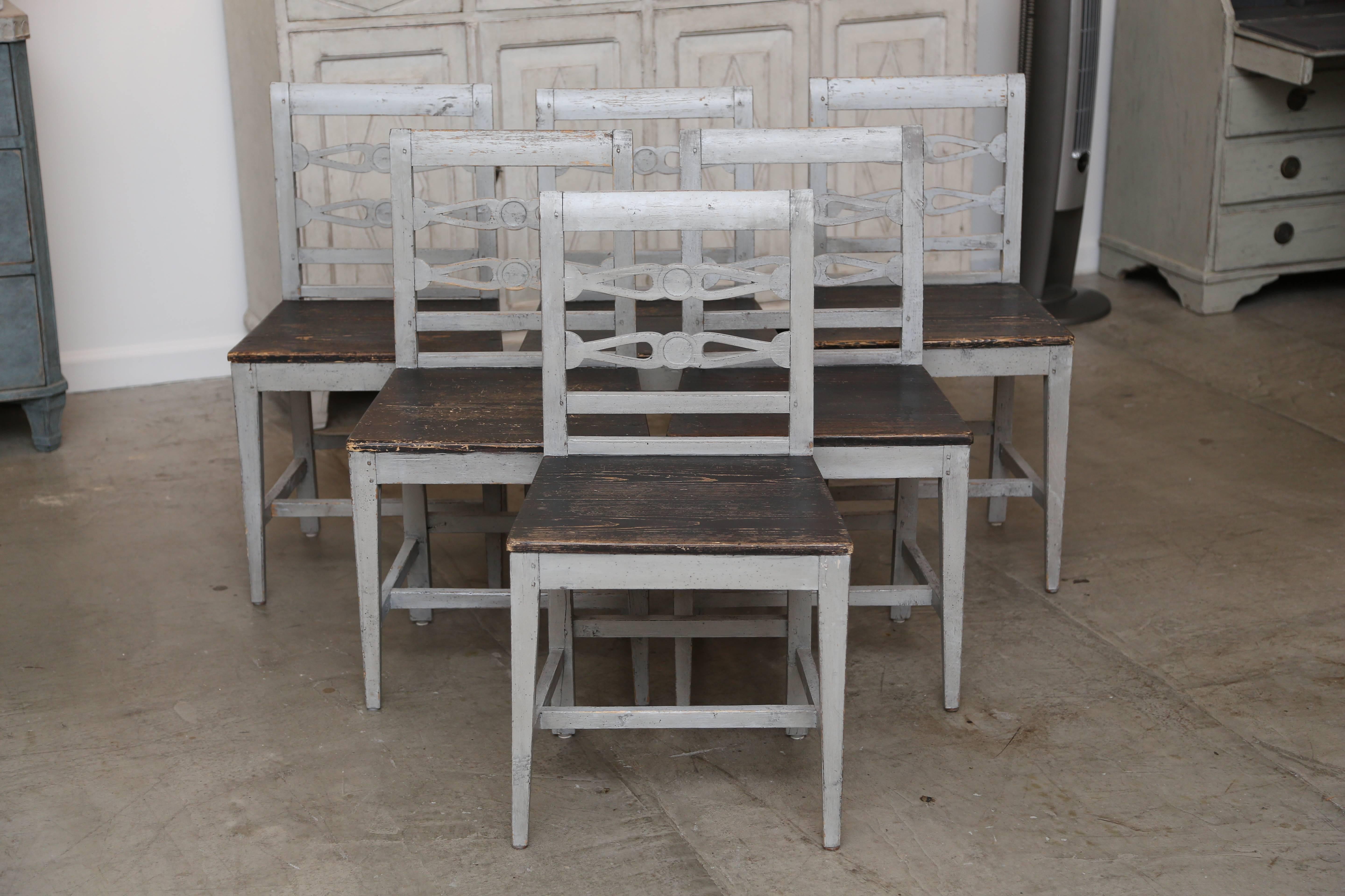 Antique Swedish Painted Dining Table and Six Chairs, Late 19th Century 1