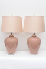 Pair of Vintage Pink Italian Ceramic Table Lamps, 1970s