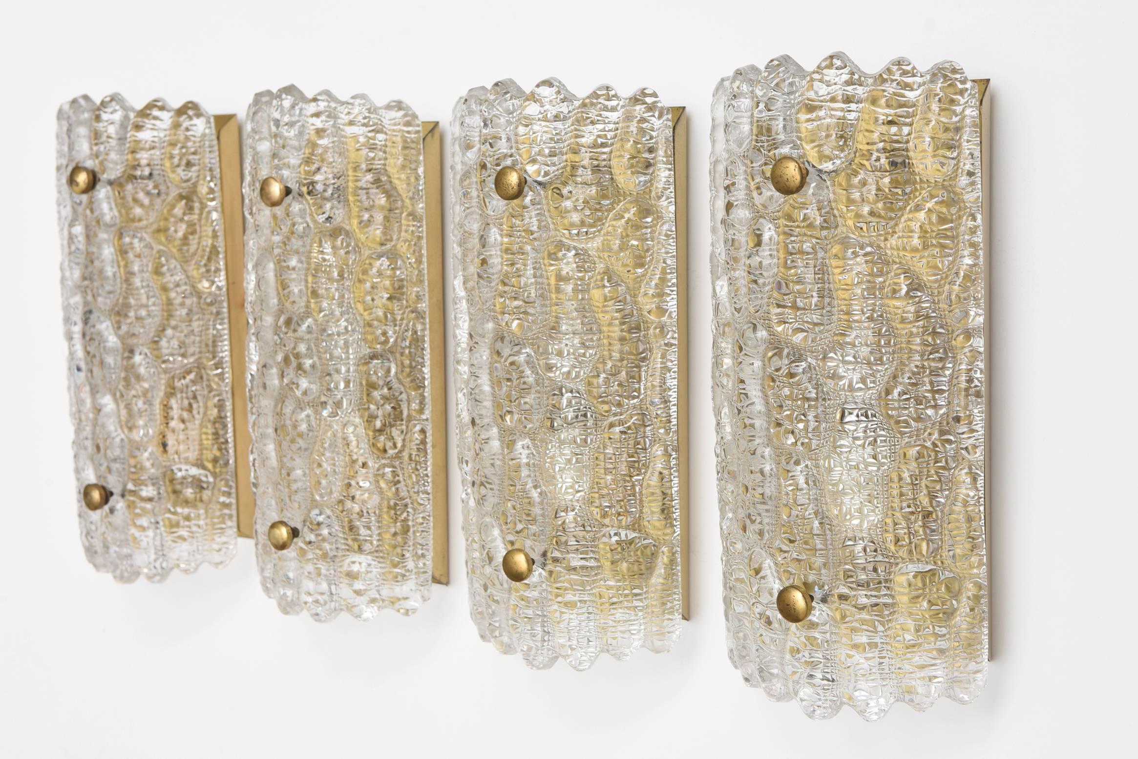 Swedish Set of Four Vintage 1960s Orrefors Crystal Wall Sconces by Carl Fagerlund For Sale