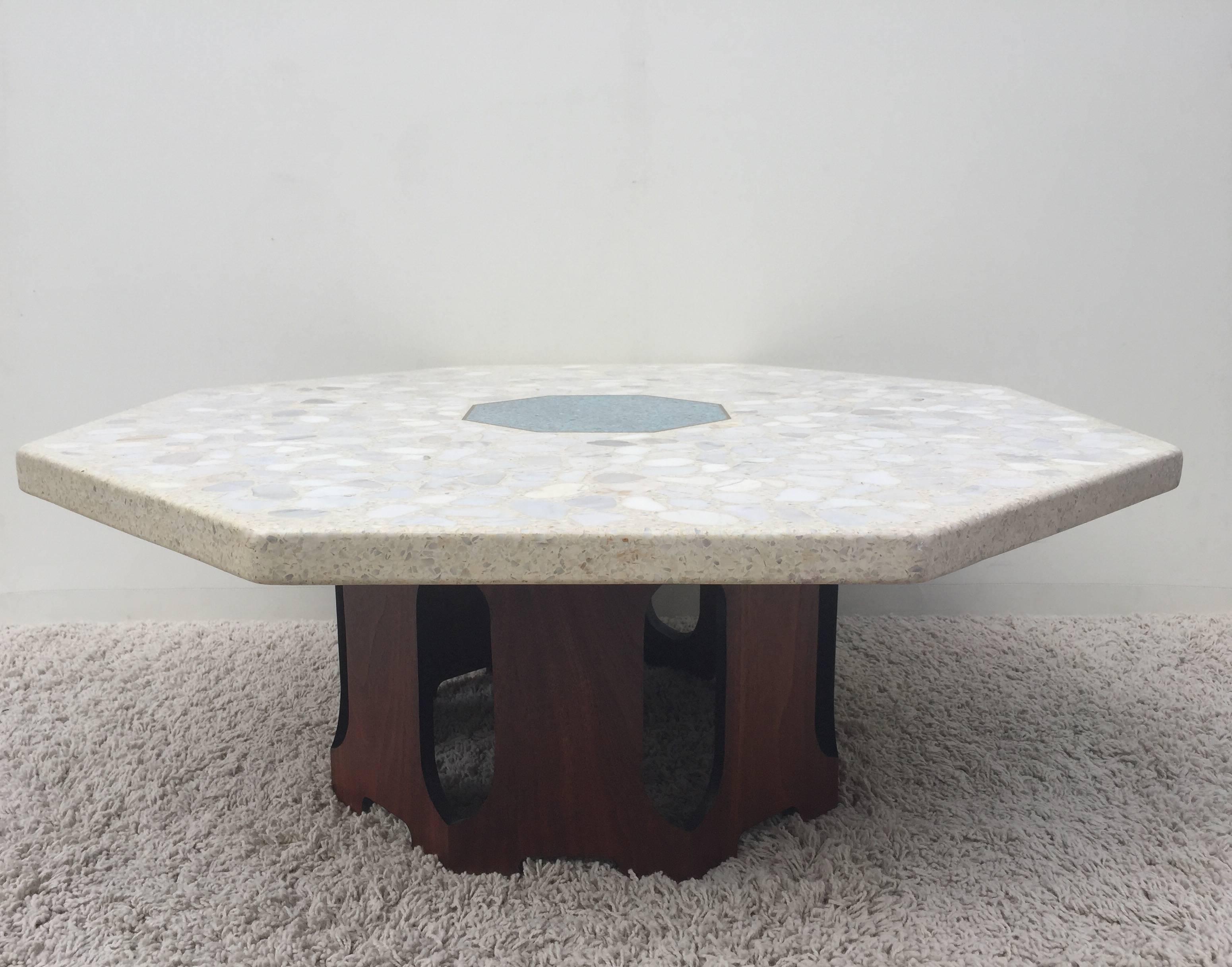 Mid-Century Modern Harvey Probber Terrazzo Inlaid Turquoise Centre Coffee Table or Cocktail Table