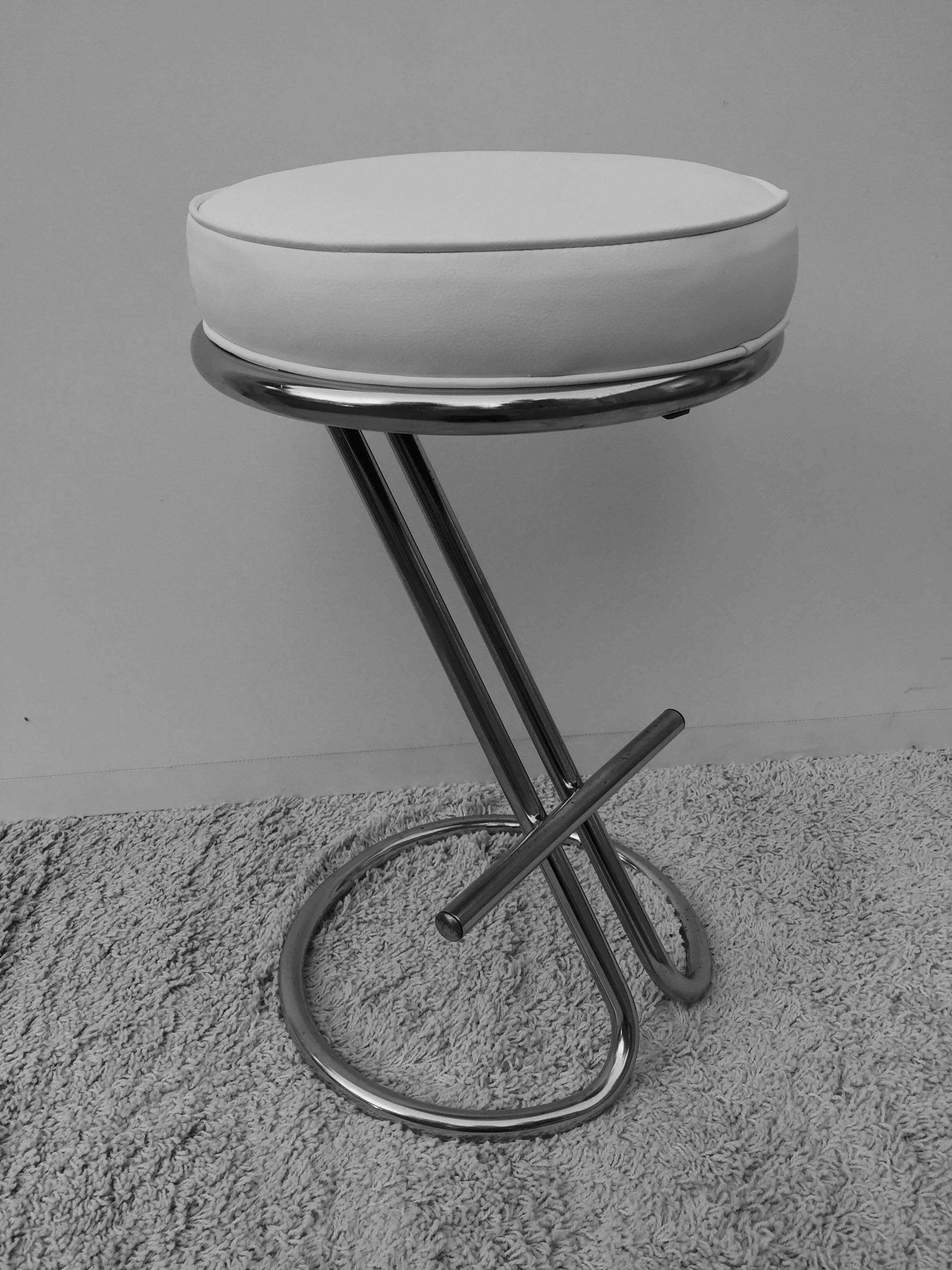 Gilbert Rhode Z stool Troy Sunshade Company, chrome white vinyl seat.