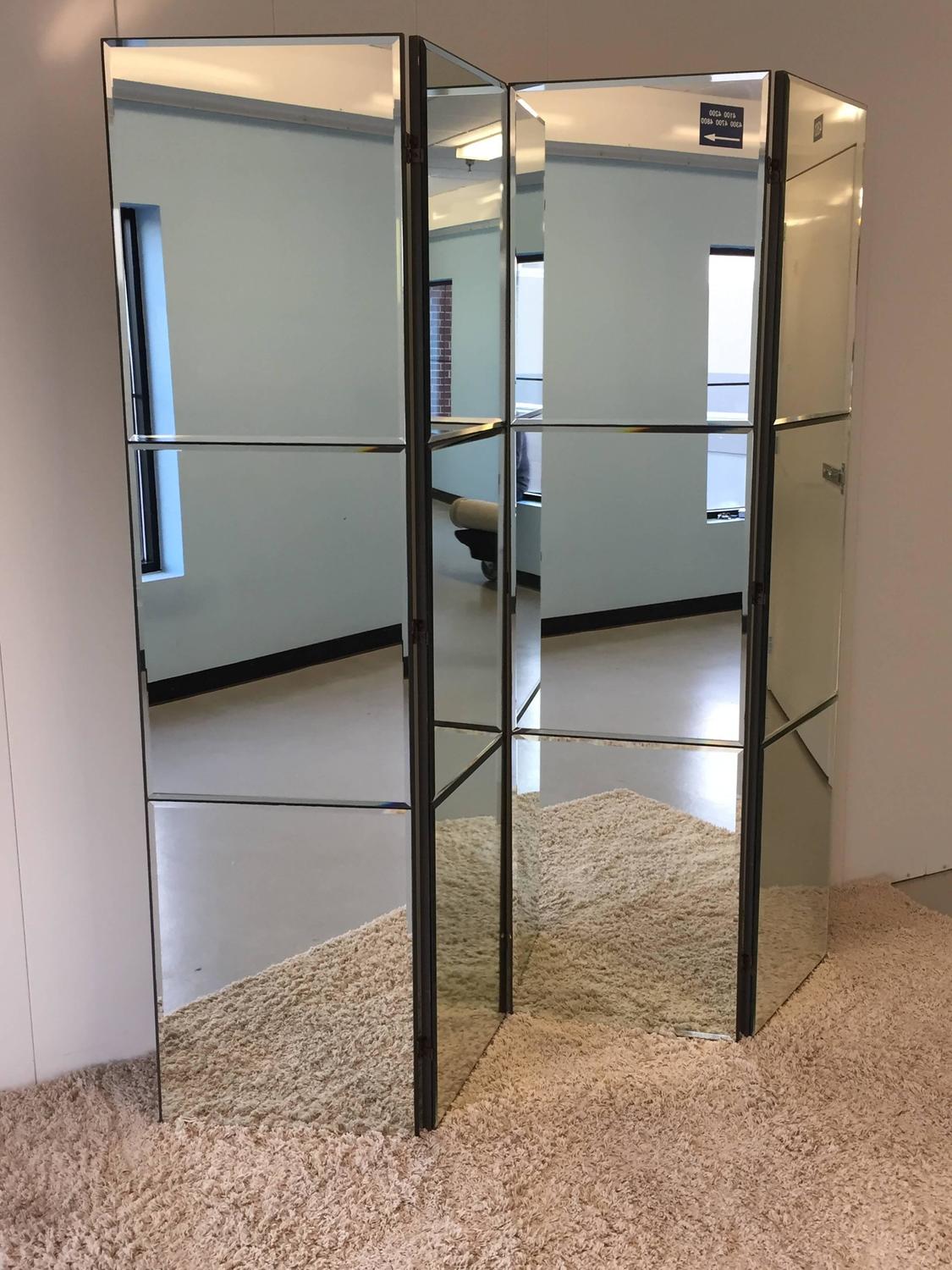 Beveled Mirrored Screen Room Divider For Sale at 1stdibs