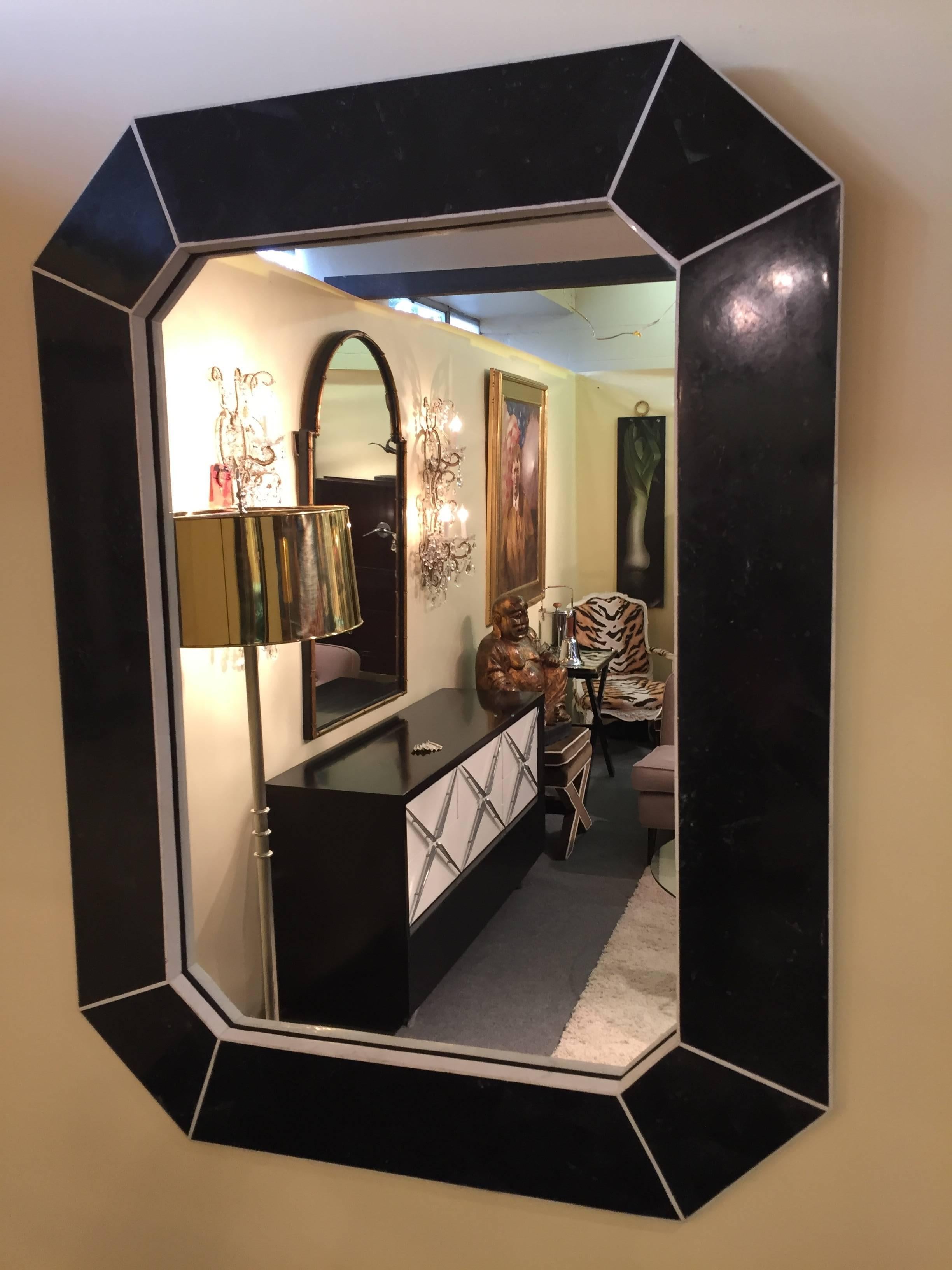 American Marcius Style Black and White Fossil Stone Console with Matching Mirror For Sale