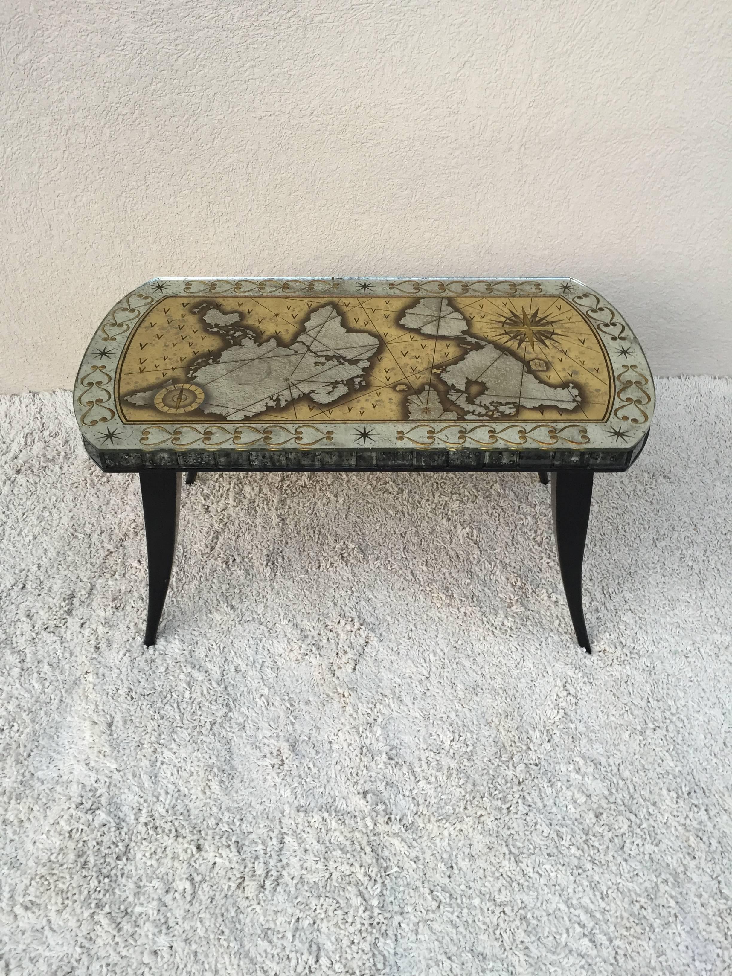 Art Déco Harriton Glass Co Rare Wheel Cut E'glomise' Deco Celestial Table in vendita