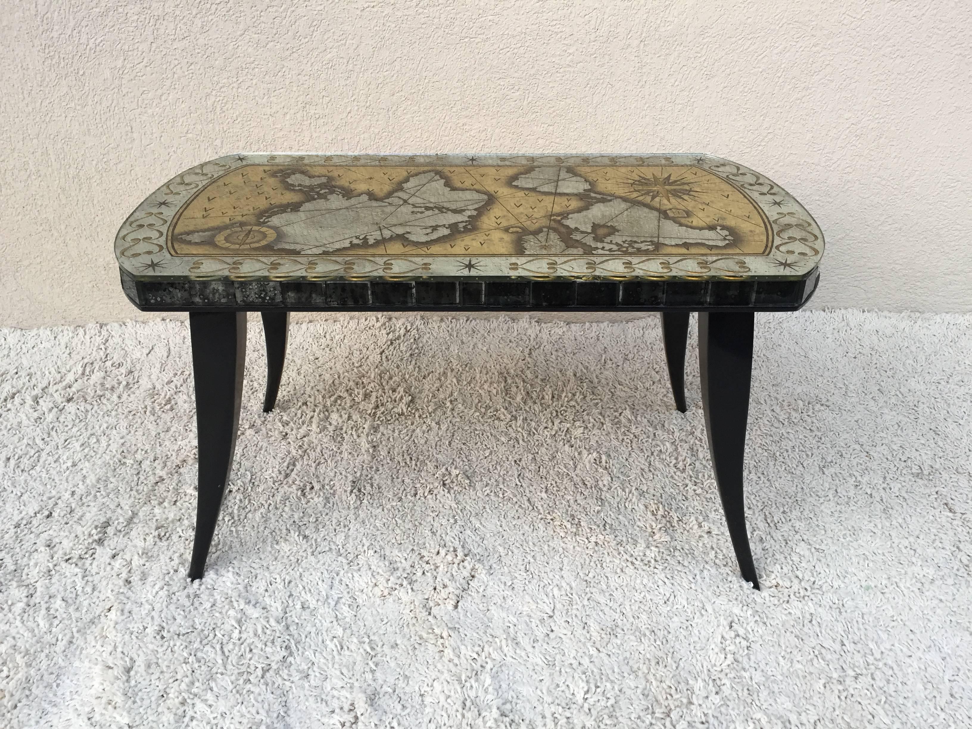 Americano Harriton Glass Co Rare Wheel Cut E'glomise' Deco Celestial Table in vendita