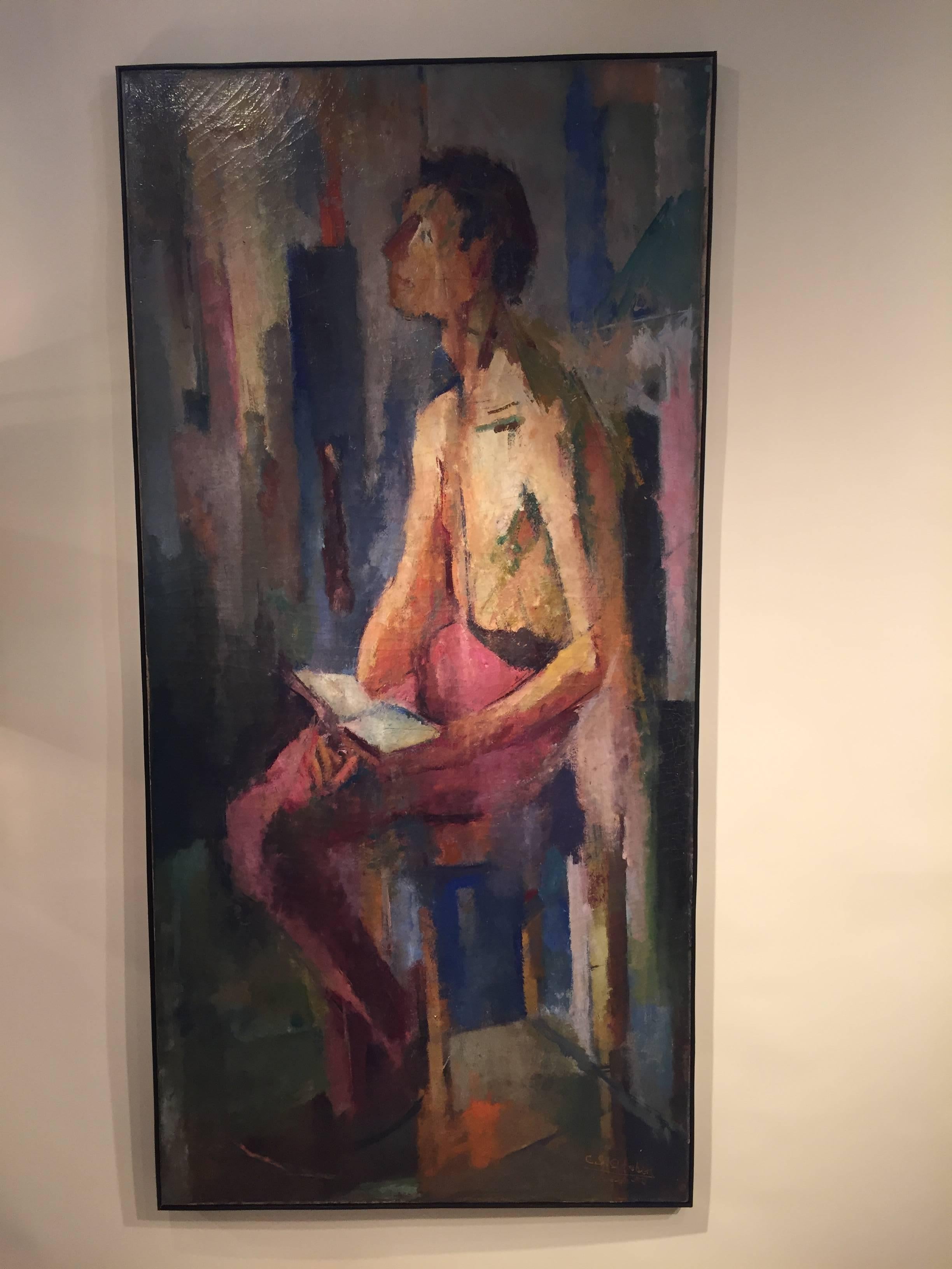 20ième siècle Peinture « Homme assis » de Ciro Oduber Arosemena en vente