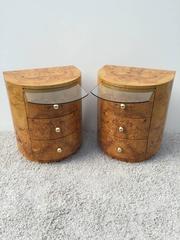 Milo Baughman Pair of Rare Olive Wood Bookmatched Nightstands/End Tables