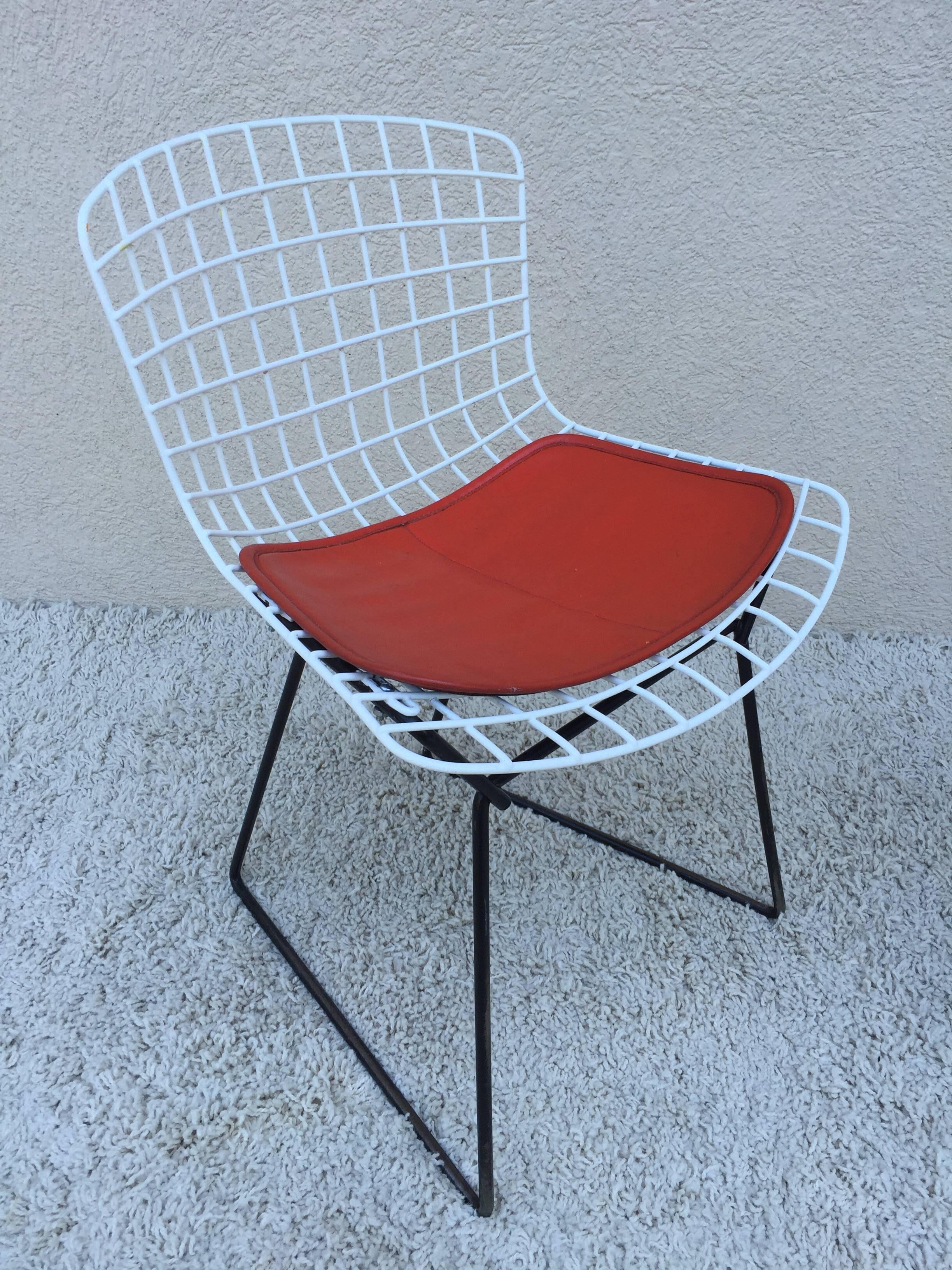 American Set of Harry Bertoia Childs Chairs, Original Knoll Orange Seat Pads