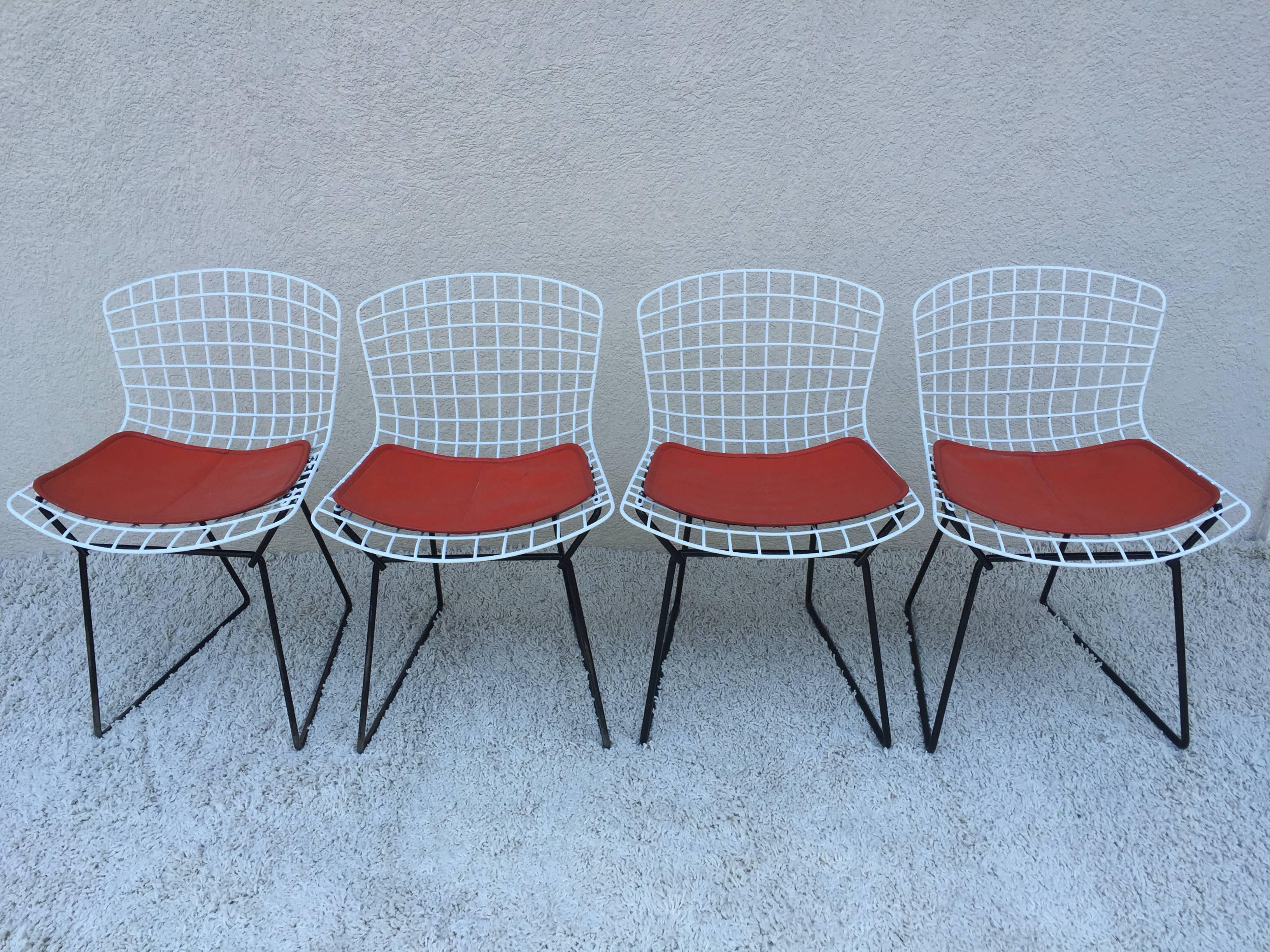 Set of Harry Bertoia Childs Chairs, Original Knoll Orange Seat Pads In Excellent Condition In Westport, CT