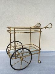 Gilt Bamboo Iron Rolling Bar Cart