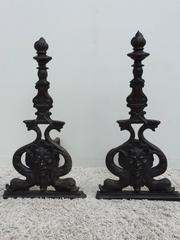 French Edgar Brandt Style Bronze Poseidon Dolphin Andirons