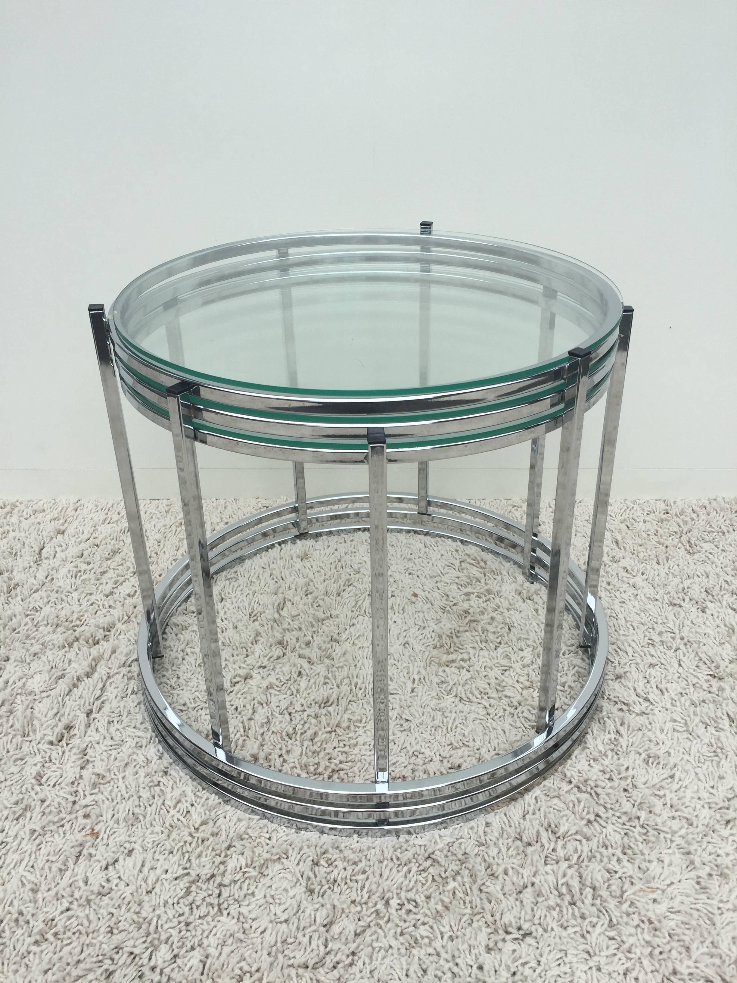 20th Century Milo Baughman Style Chrome Glass Stacking/Nesting Side Tables For Sale