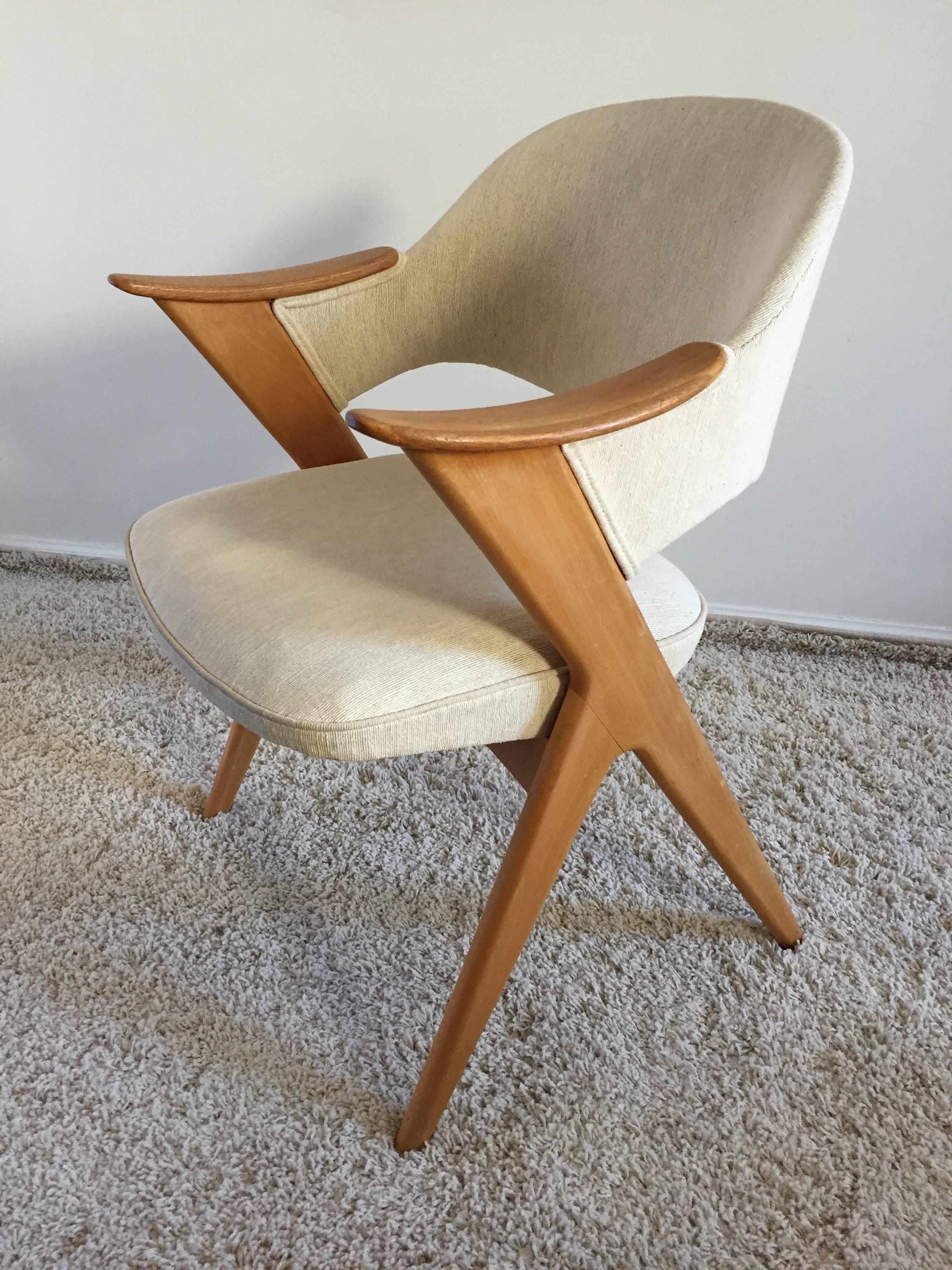 Mid-Century Modern Pair Svante Skogh Scandinavian Bleached Oak Scissor Chairs
