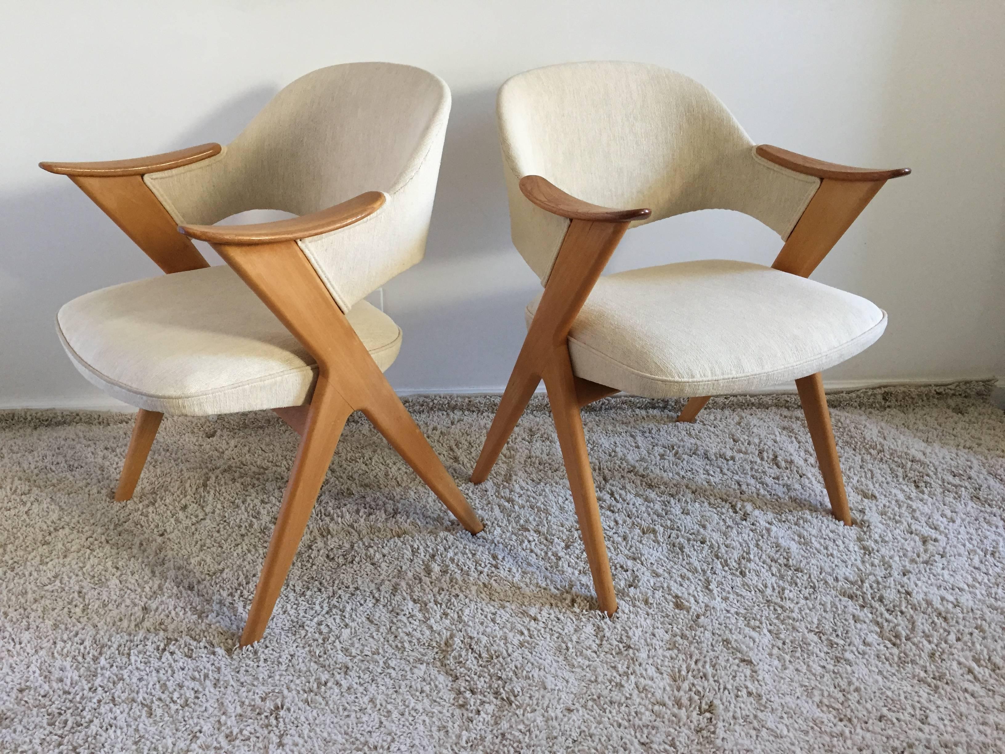Fabric Pair Svante Skogh Scandinavian Bleached Oak Scissor Chairs