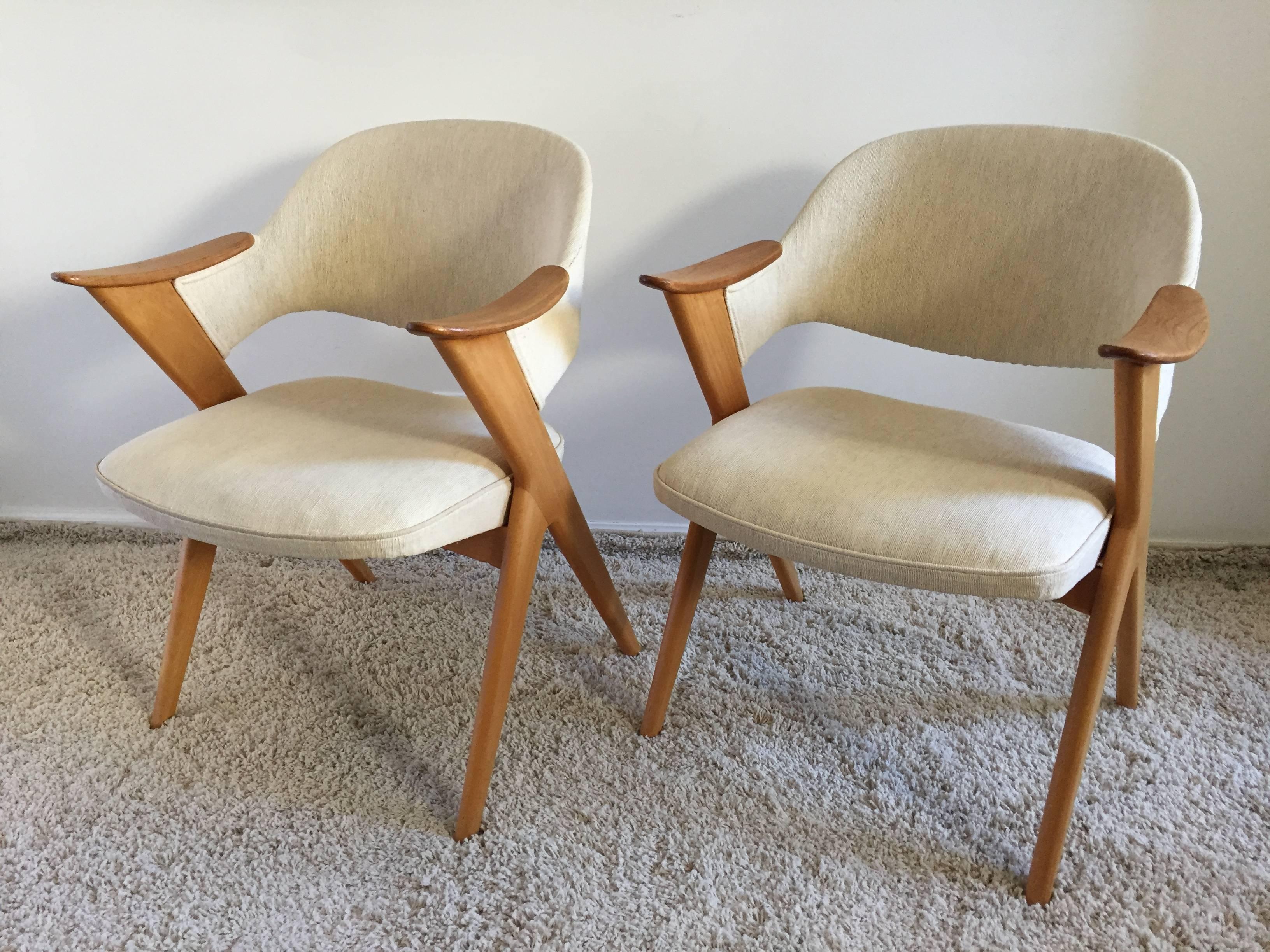 Pair Svante Skogh Scandinavian Bleached Oak Scissor Chairs 2