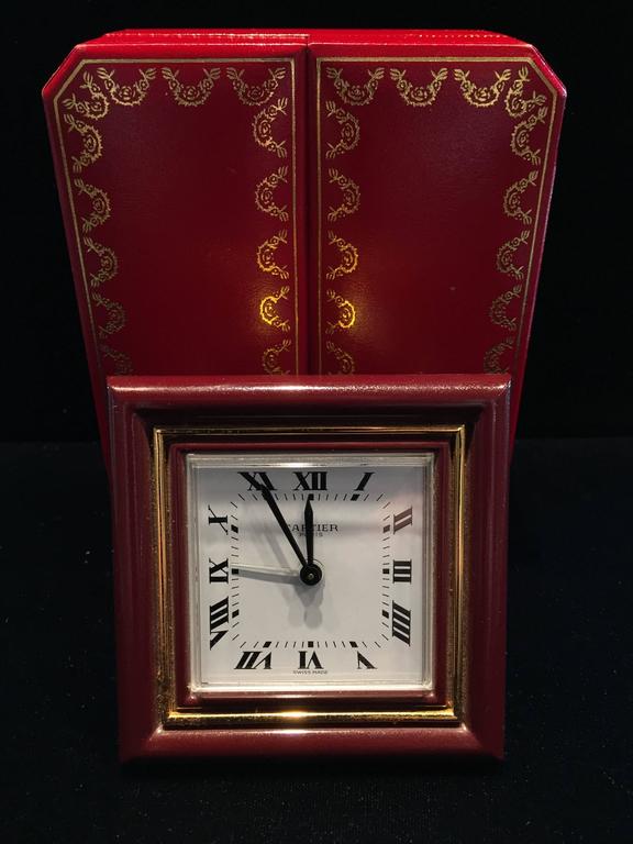 Cartier Classic Burgundy Enamel Clock/Travel Alarm Clock Original