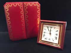 Cartier Classic Burgundy Enamel Clock/Travel Alarm Clock Original Leather Box