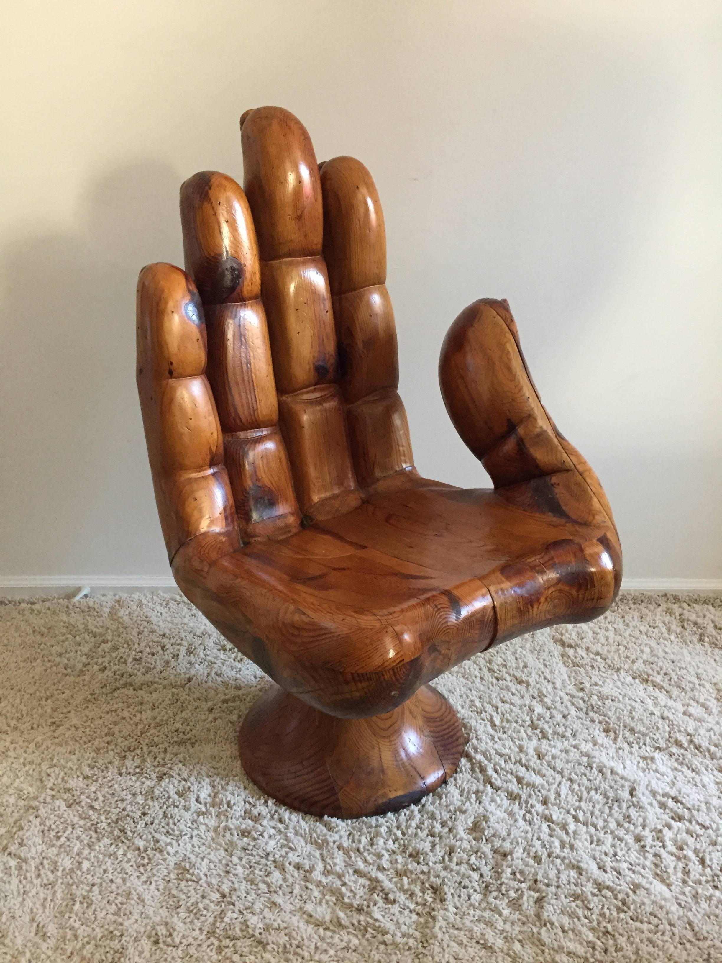 Unsigned large style Pedro Friedeberg hand-carved wooden chair. In very good original condition and finish.