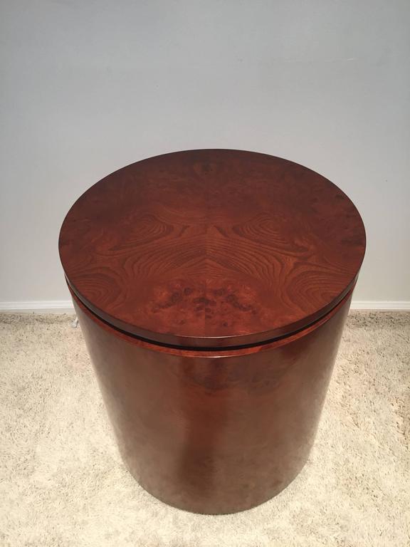 Pair of Milo Baughman Drum Burl End Tables Nightstands For Sale at 1stdibs