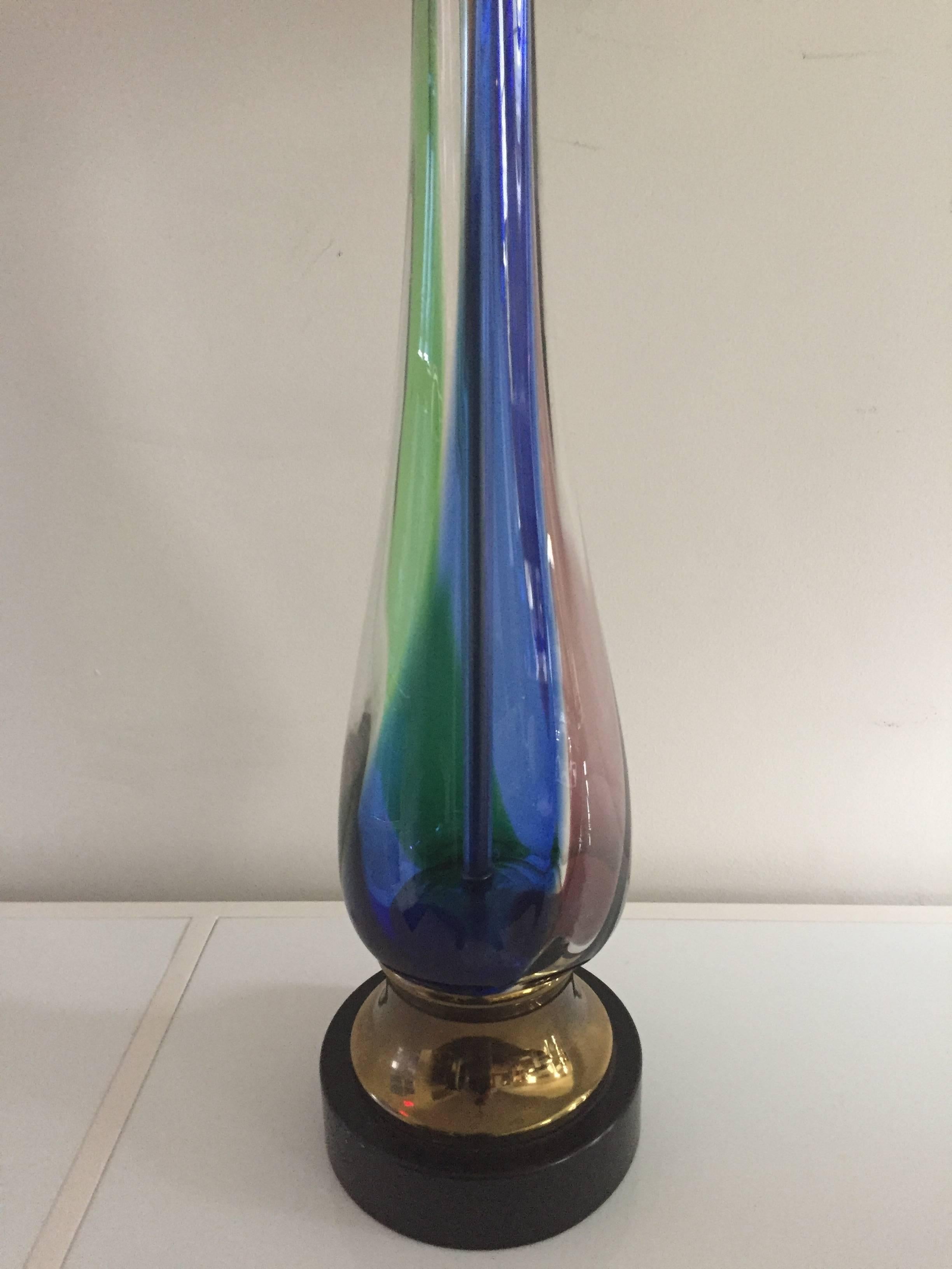 Mid-Century Modern Pair of Murano Venetian Vintage Colored Glass Extra Large Tall Lamps