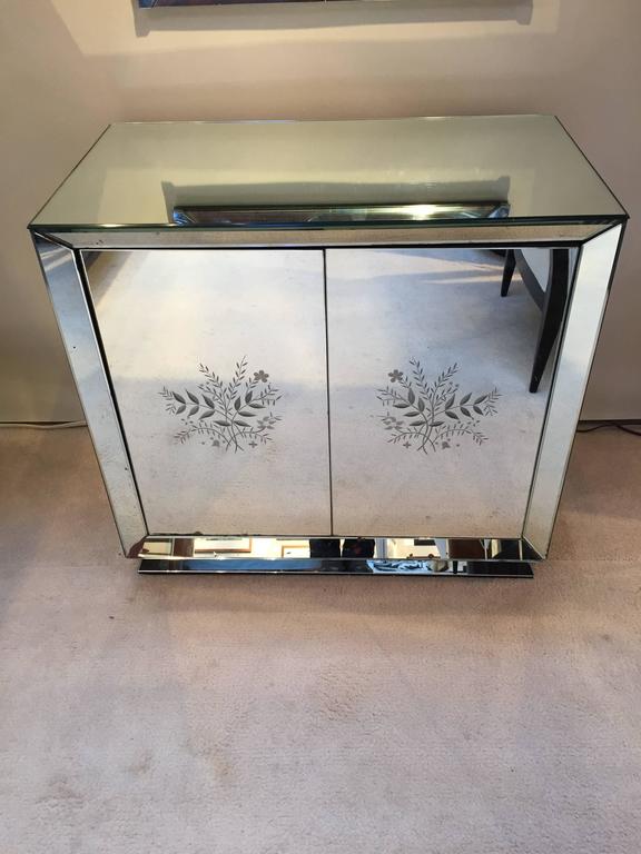 20th Century Art Deco French All Mirrored Bar Cabinet Revolving Door For Sale