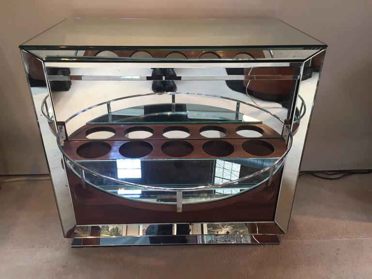 Woodwork Art Deco French All Mirrored Bar Cabinet Revolving Door For Sale