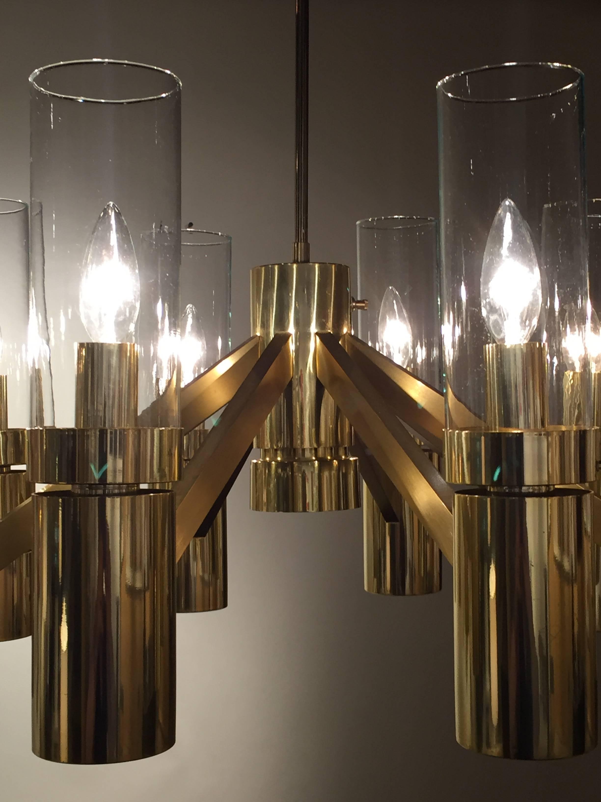 Mid-Century Modern Gaetano Sciolari Chandelier Glass Eight-Arm For Sale