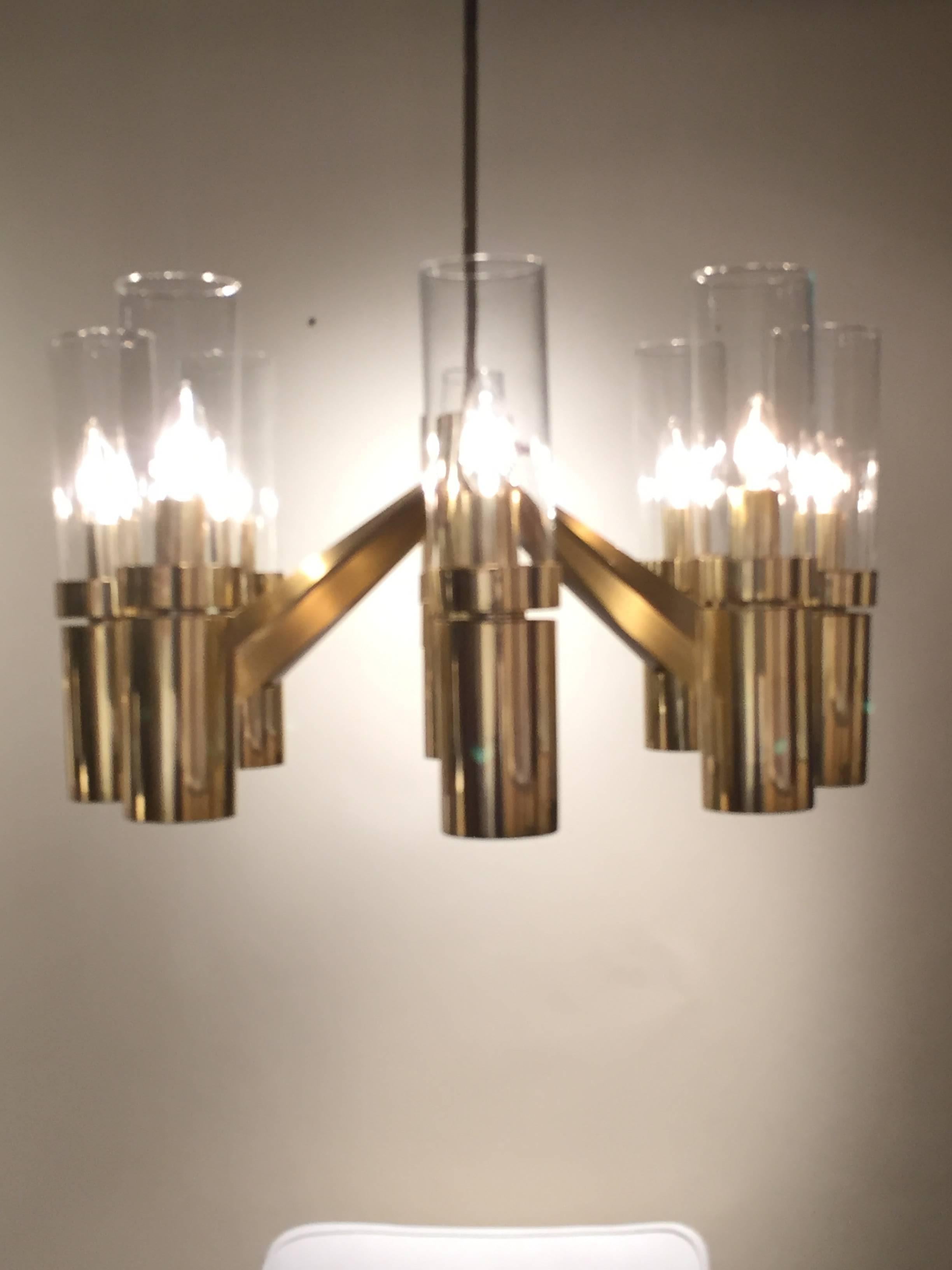 Brass Gaetano Sciolari Chandelier Glass Eight-Arm For Sale