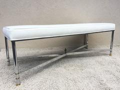 Maison Jansen Hollywood Regency Chrome Brass X-Base Bench or Stool