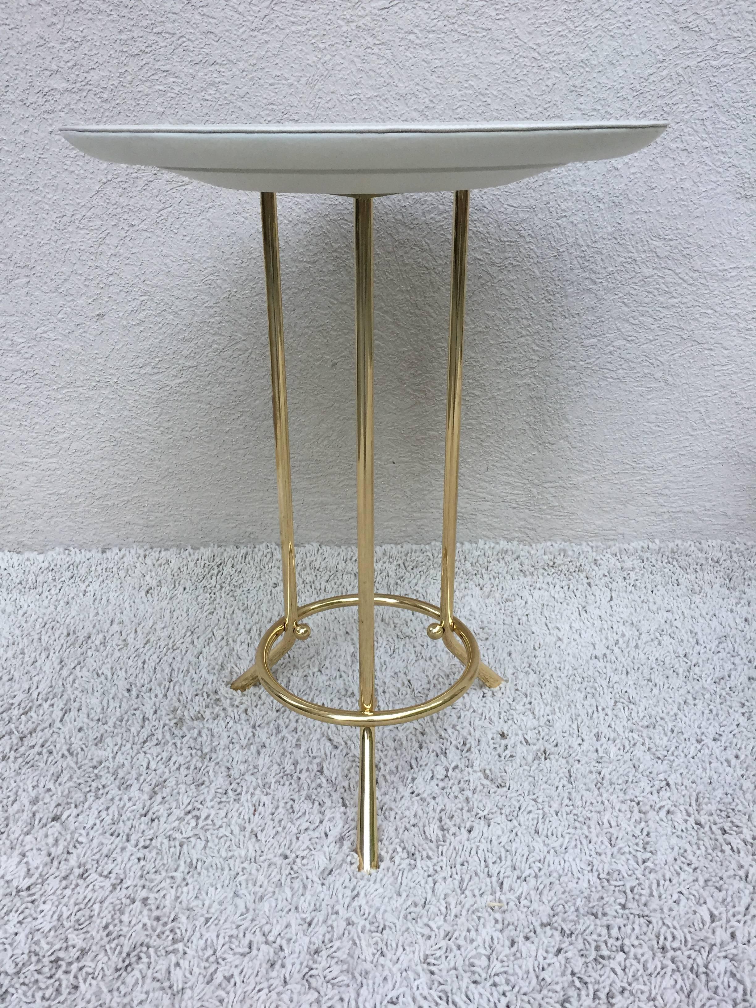 Mid-Century Modern Pair of Cedric Hartman Style Brass Leather /Parchment Tables For Sale