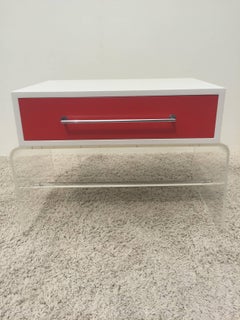 Tommi Parzinger Lucite White and Red Lacquered End Table/Nightstand