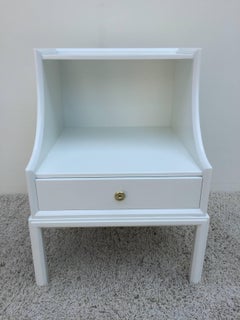 Pair of Tommi Parzinger White Lacquered Elegant Two-Tier End Tables/Nightstands