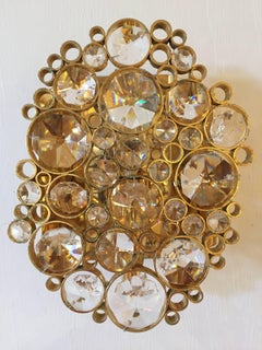 Pair of Palwa Crystal Gilded Brass Sconces