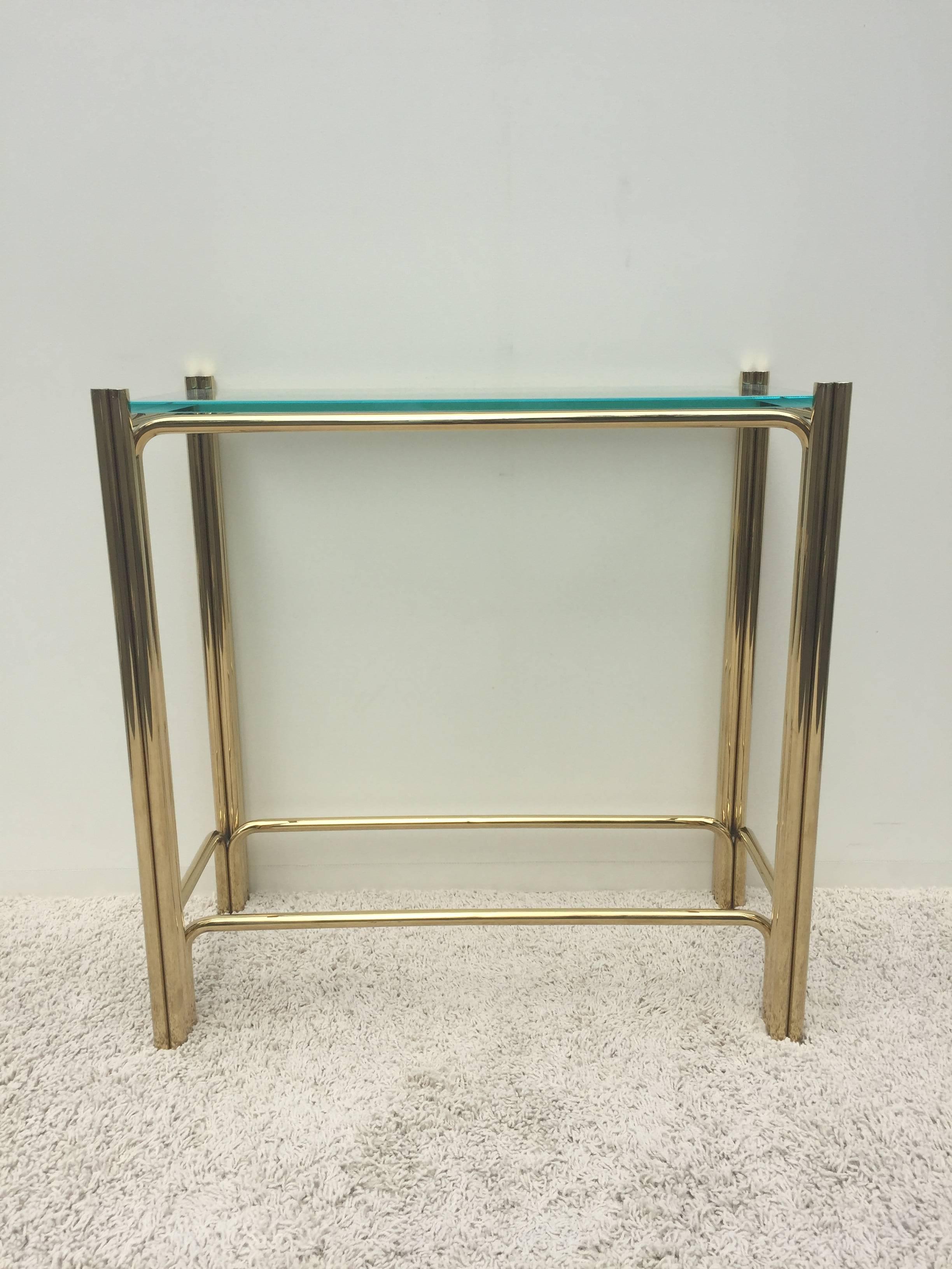 Mid-Century Modern Pair of Pace Solid Brass Glass Top Consoles or Sofa Tables For Sale