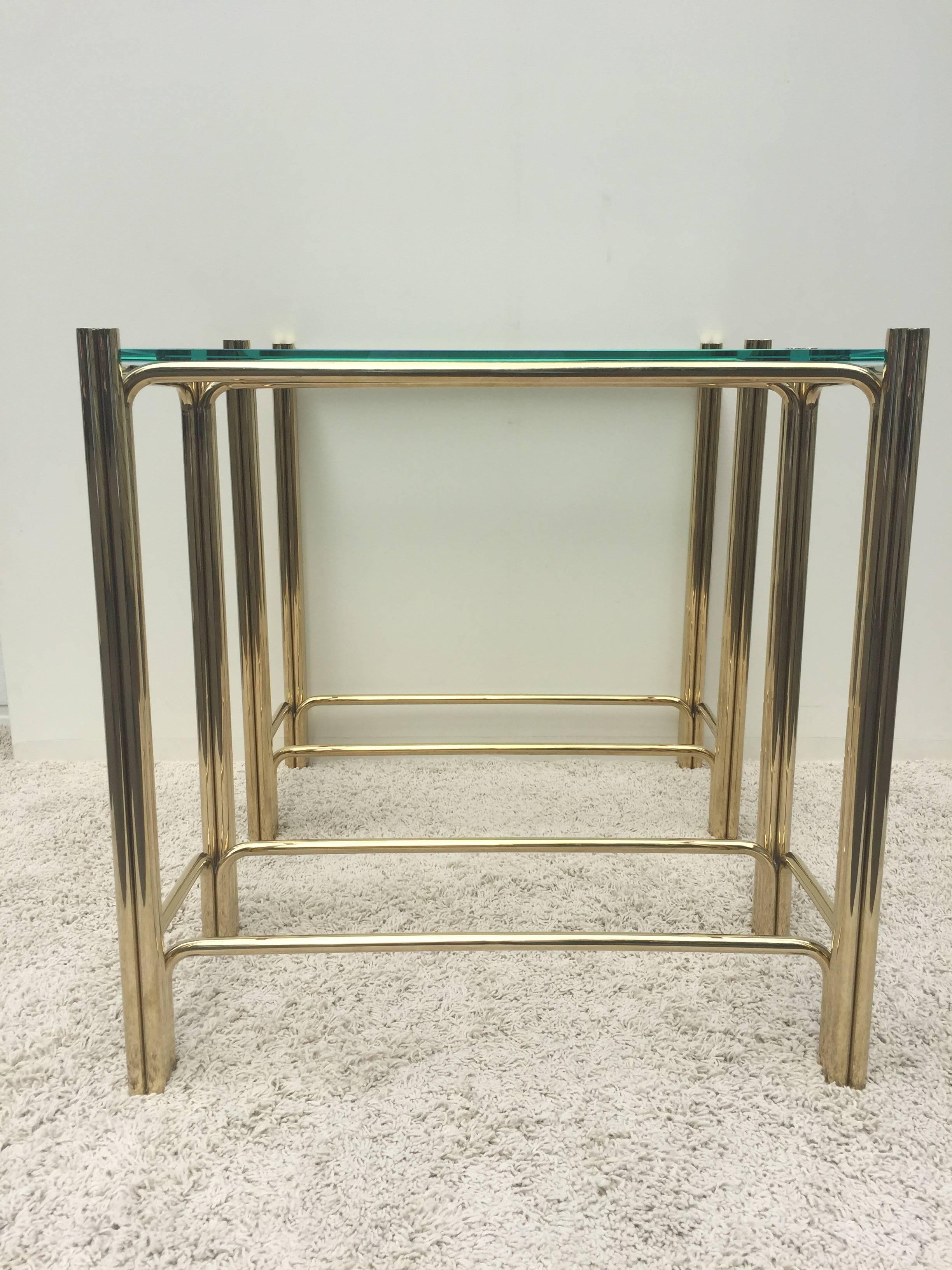 20th Century Pair of Pace Solid Brass Glass Top Consoles or Sofa Tables For Sale
