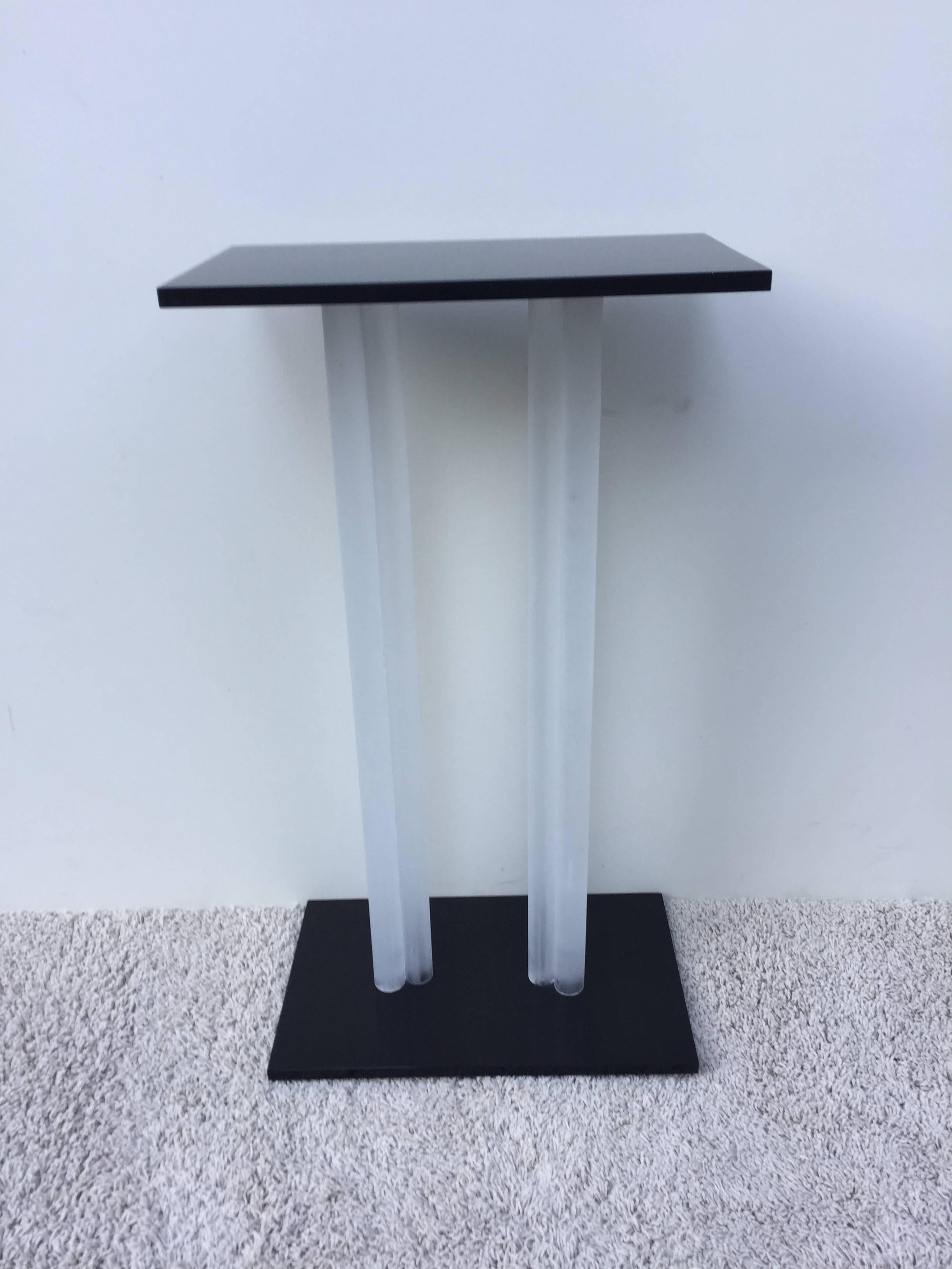 American Charles Hollis Jones Style Pedestal Black and Frosted Lucite