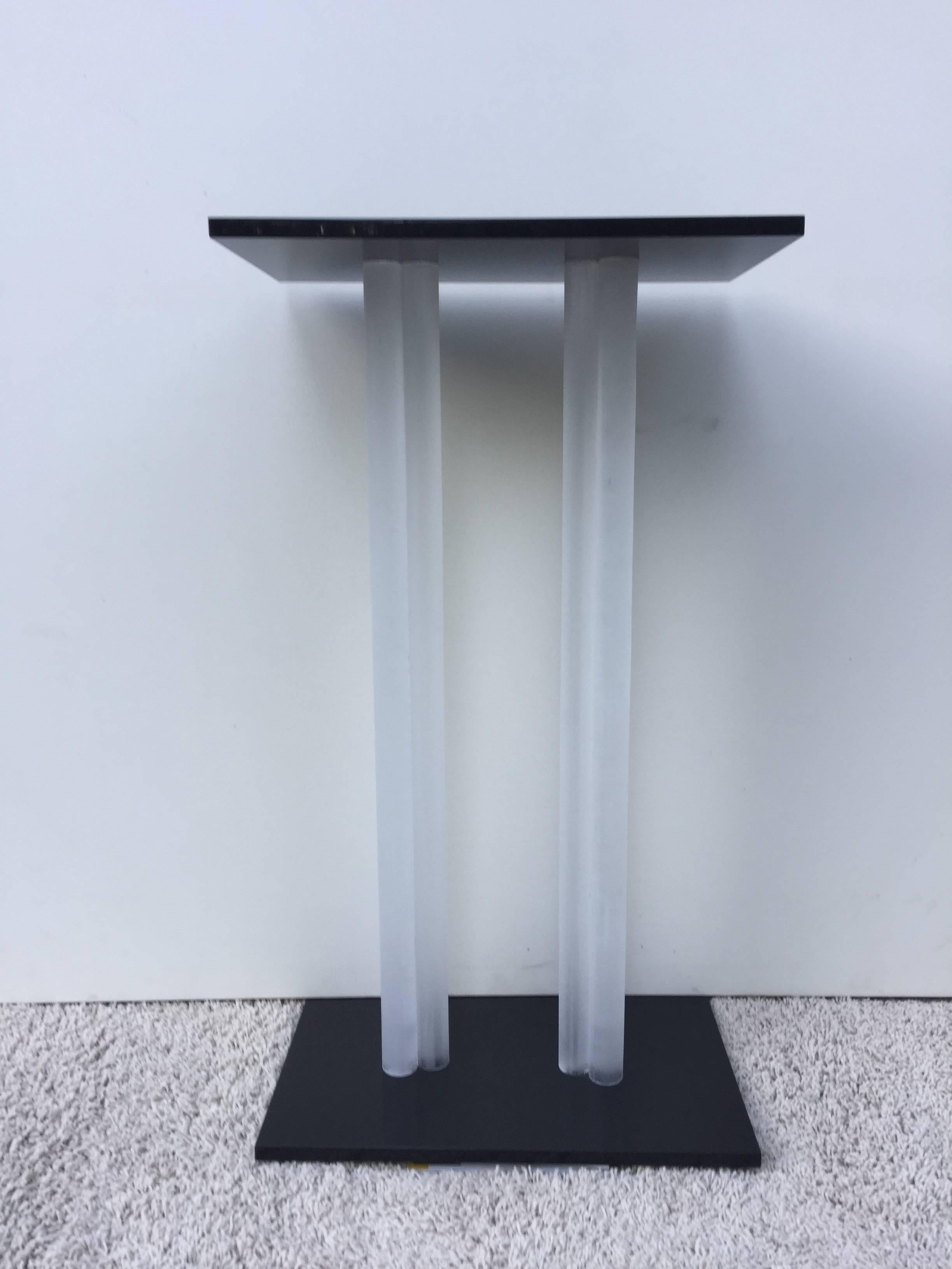 Charles Hollis Jones Style Pedestal Black and Frosted Lucite In Excellent Condition In Westport, CT
