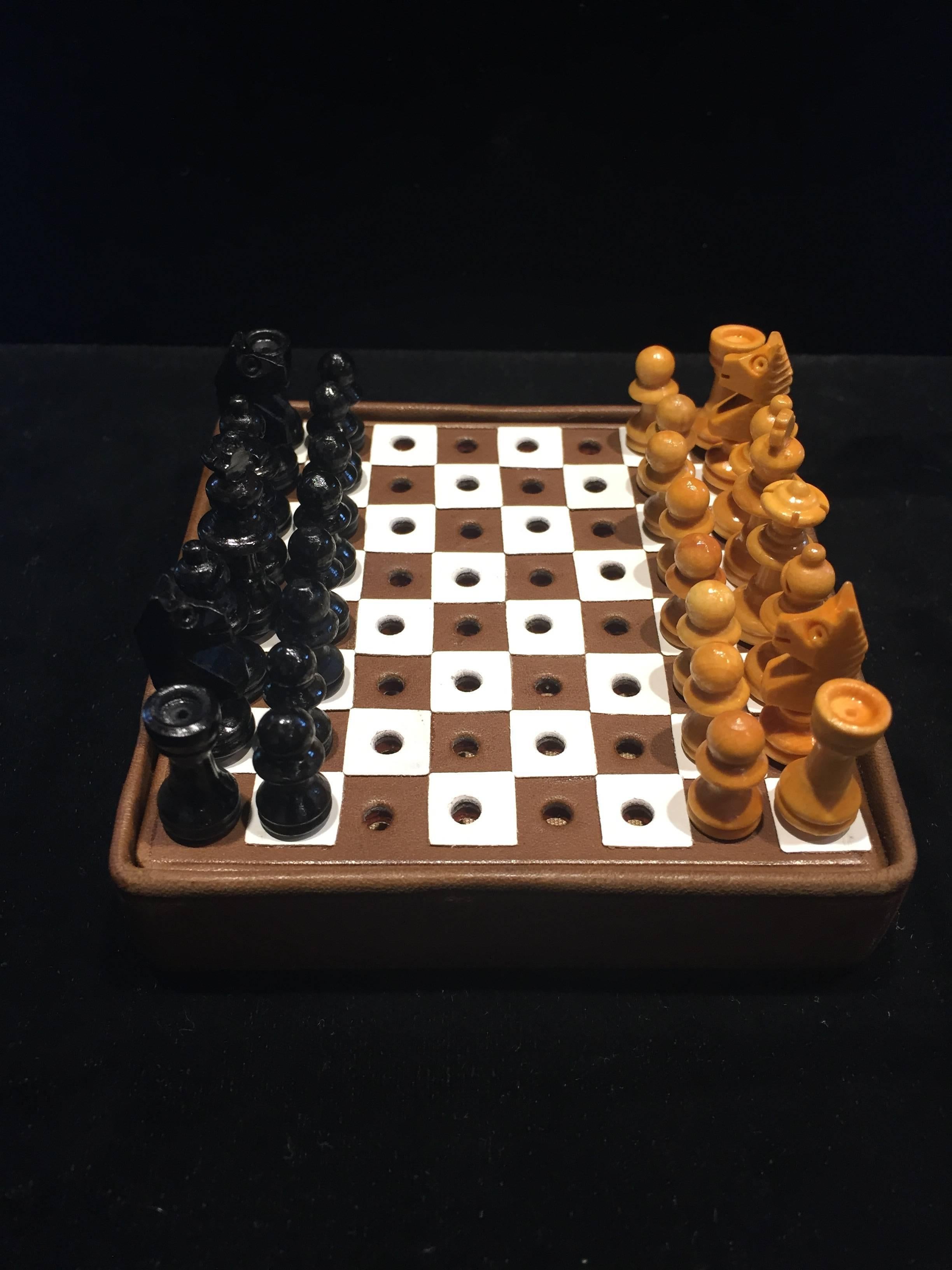 Mid-Century Modern Mark Cross Miniature Travel Chess Set