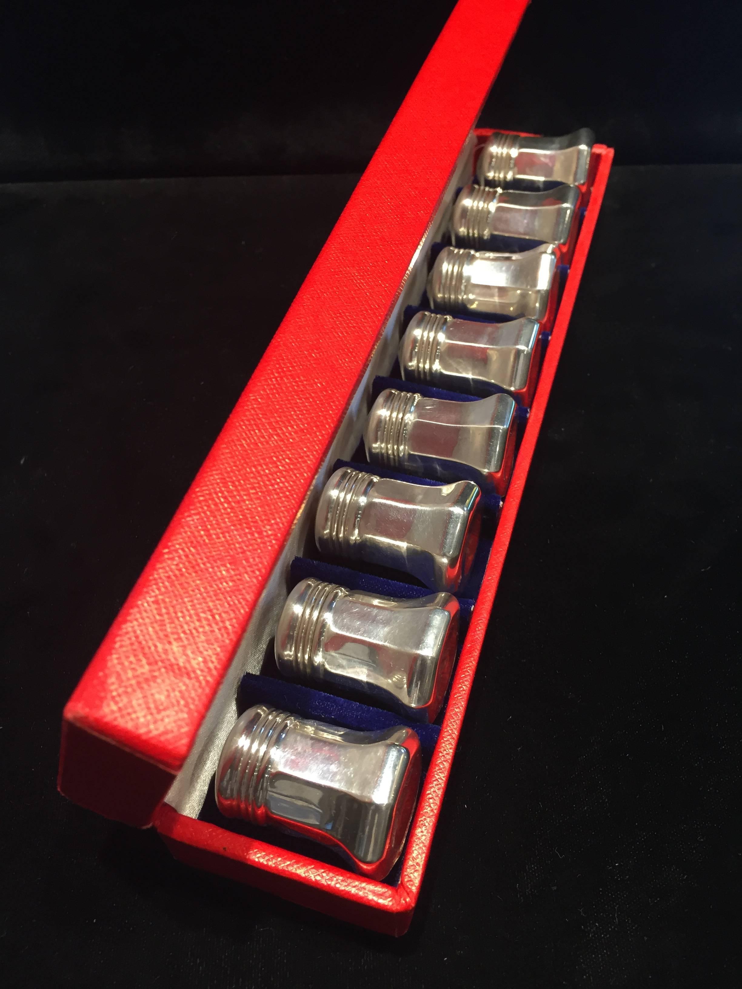 Mid-Century Modern Cartier Miniature Sterling Salt and Peppers Four Pairs in Original Box
