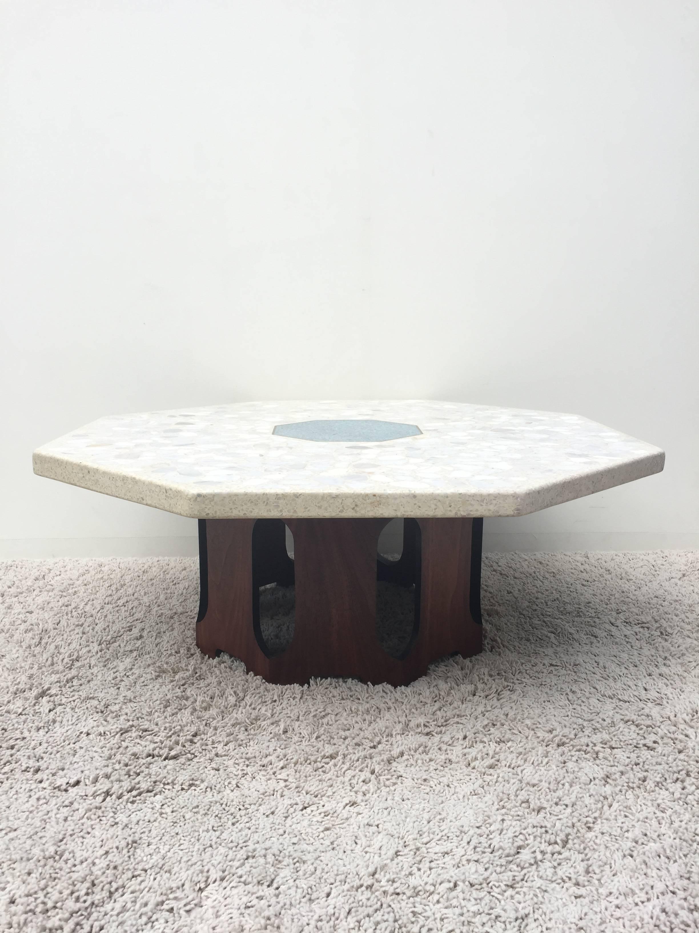 Harvey Probber Terrazzo Inlaid Turquoise Centre Coffee Table or Cocktail Table In Excellent Condition In Westport, CT