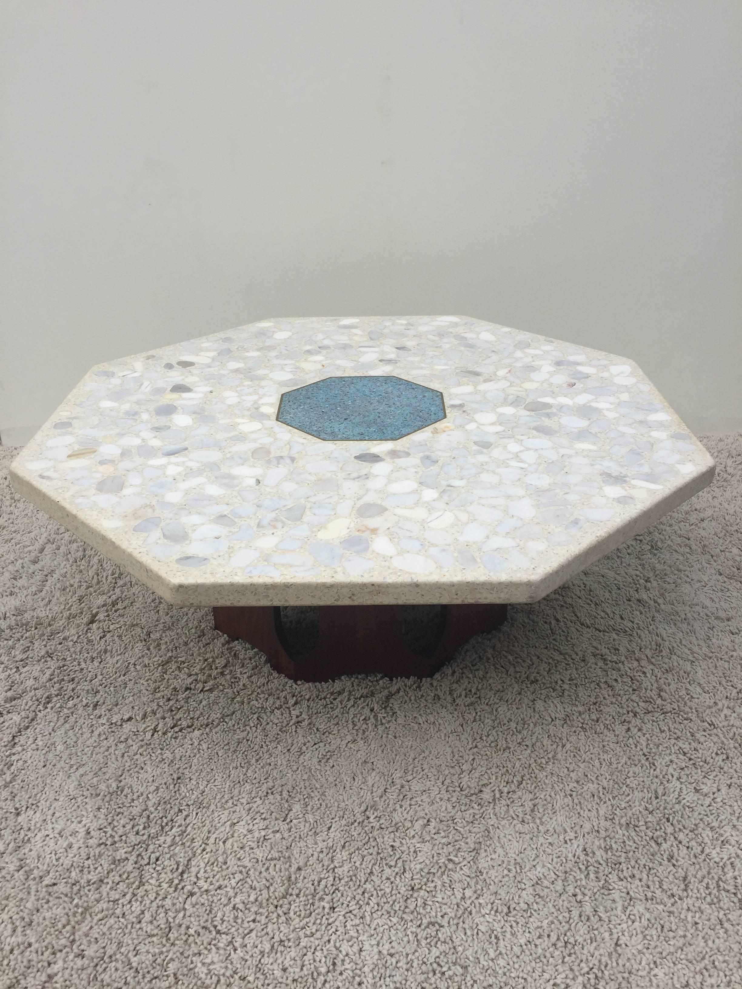 American Harvey Probber Terrazzo Inlaid Turquoise Centre Coffee Table or Cocktail Table