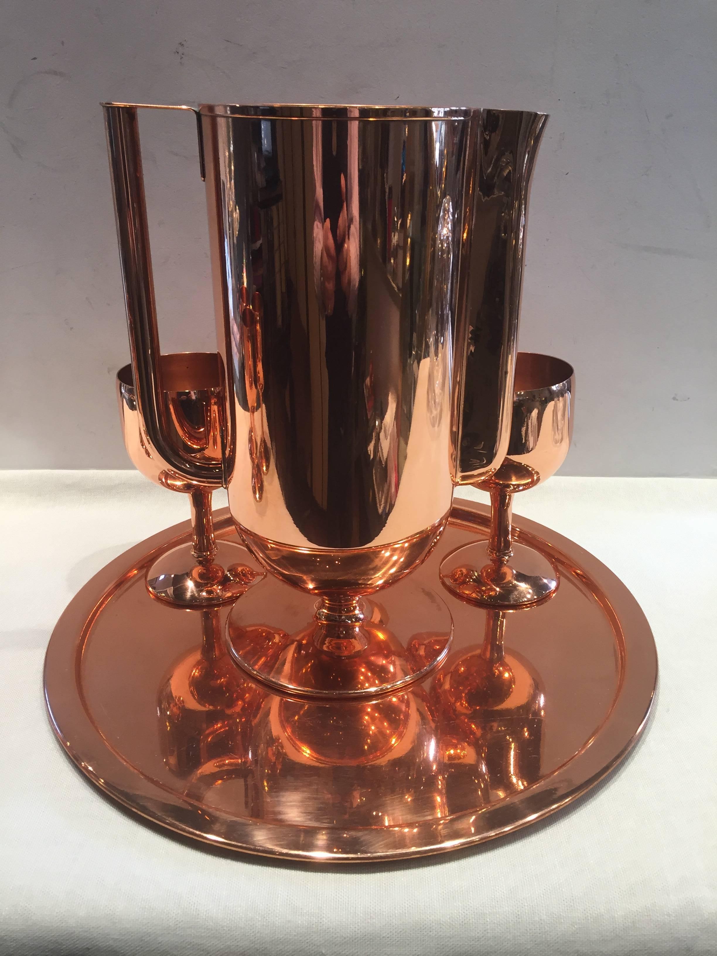 Polished Norman Bel Geddes Copper Art Deco Cocktail or Drinks Set For Sale