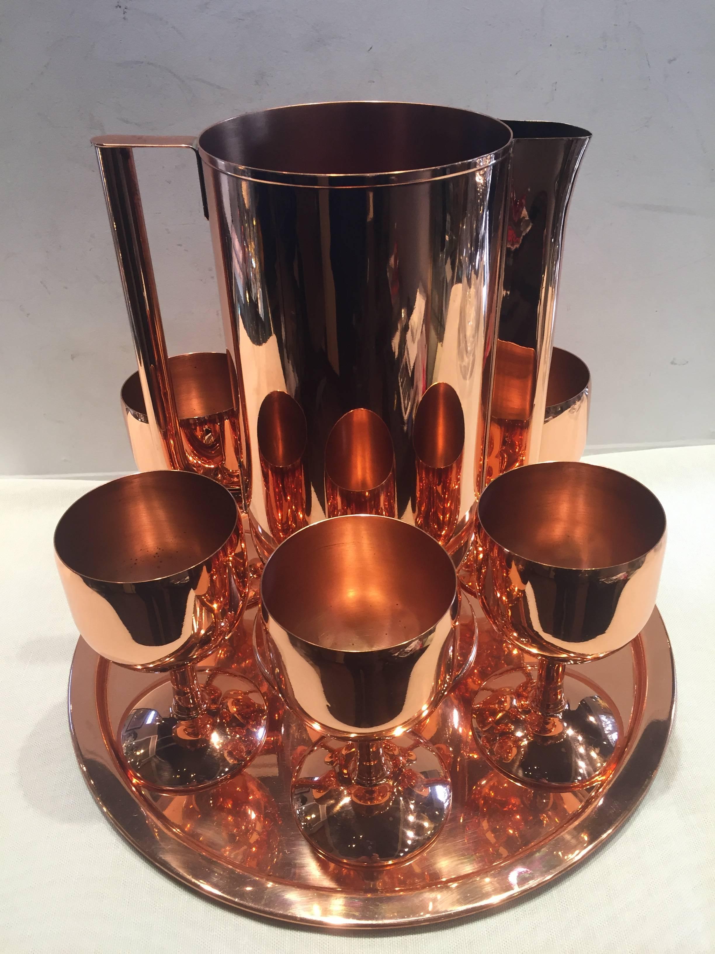 American Norman Bel Geddes Copper Art Deco Cocktail or Drinks Set For Sale