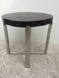 Pair of Petrified Wood Black & Crème Vein Top Chrome Handmade Petite Side Tables