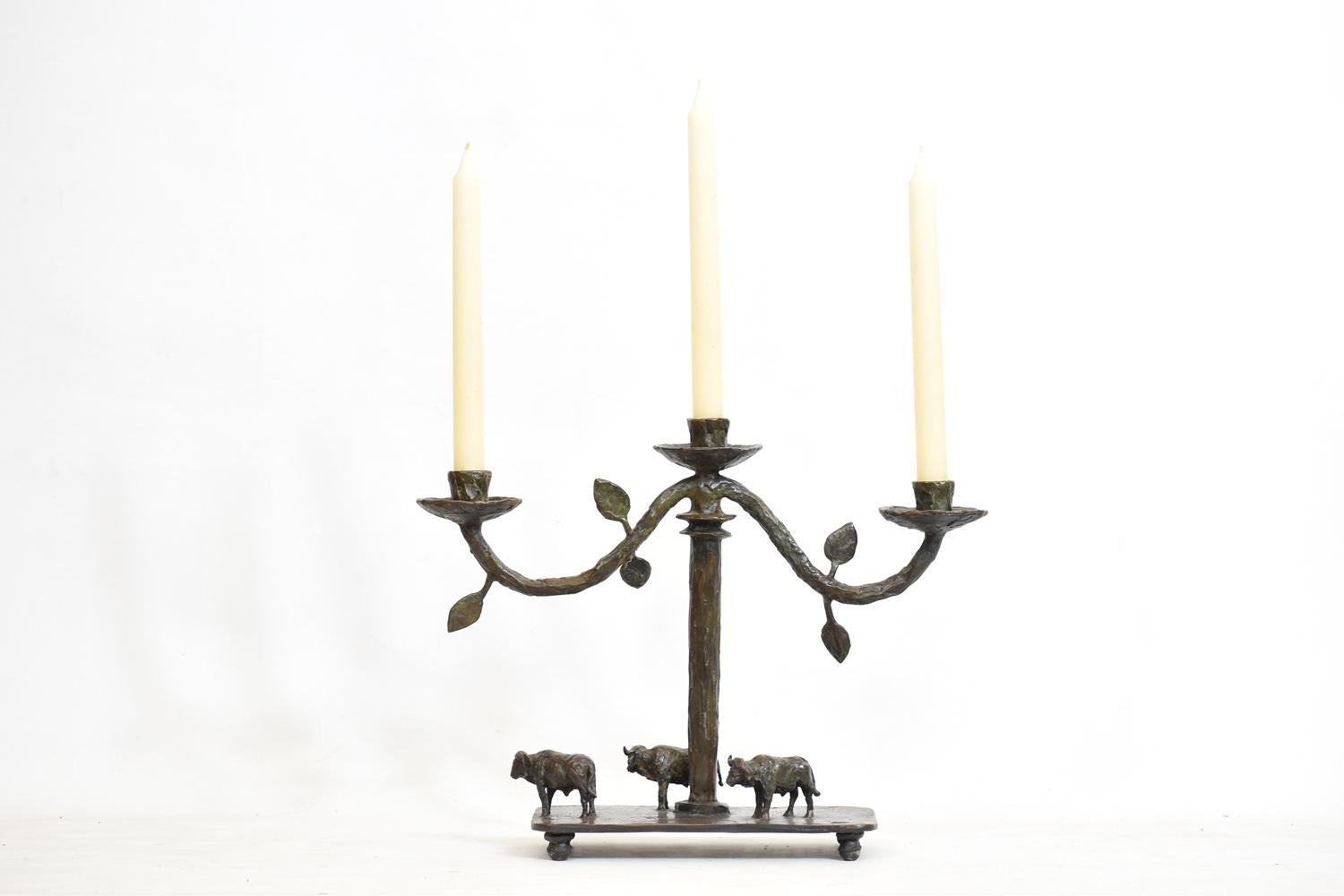 South African Bronze Buffalo Candelabra For Sale